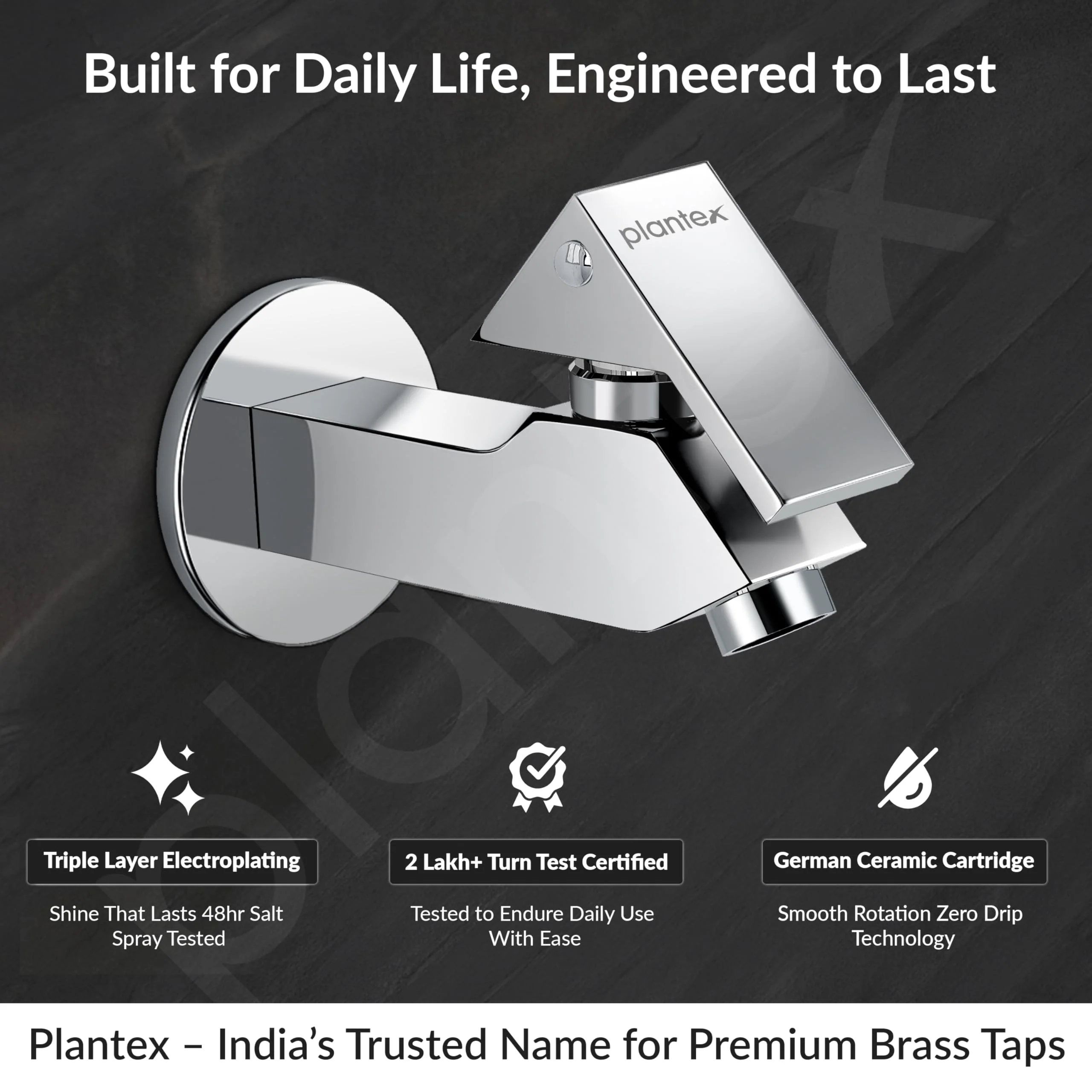 Plantex Pure Brass PRI-301 Water Tap for Bathroom with Water-Saving Technology Tap/Wall Mount Bib Tap with Wall Flange & Teflon Tape-7 Year Warranty (Chrome Finish) - Image 2