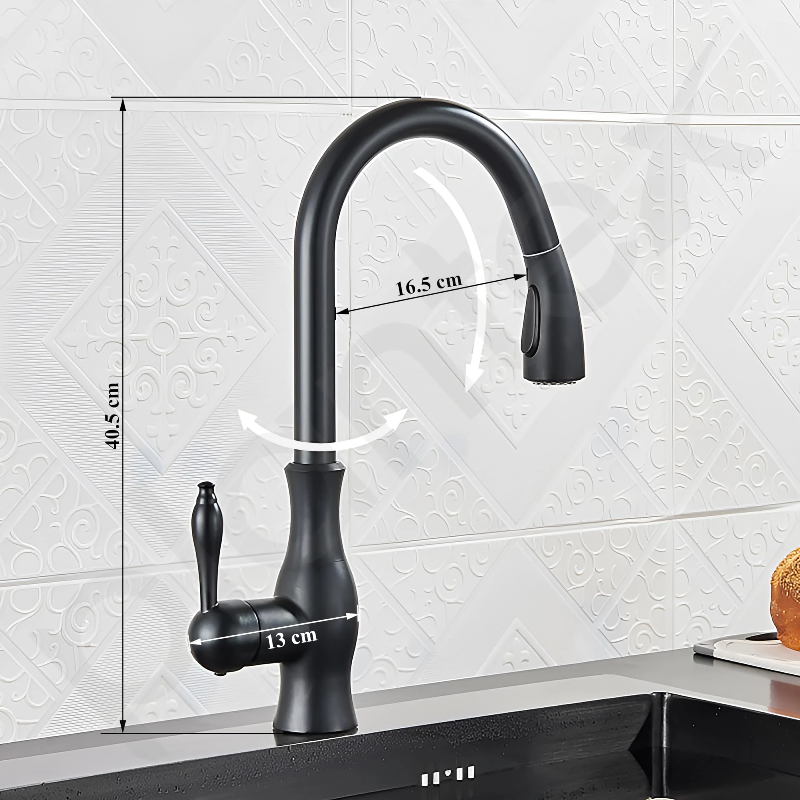 Plantex Pure Brass Single Lever Kitchen Sink Tap/Sink Tap for Kitchen Pull Out Flexible Swivel spout/Sink Mixer tap Hot & Cold/Tap for Kitchen Sink-(8989-Black) - Image 3