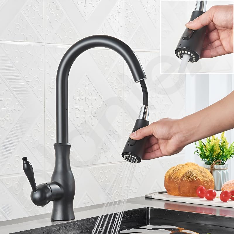 Plantex Pure Brass Single Lever Kitchen Sink Tap/Sink Tap for Kitchen Pull Out Flexible Swivel spout/Sink Mixer tap Hot & Cold/Tap for Kitchen Sink-(8989-Black) - Image 5