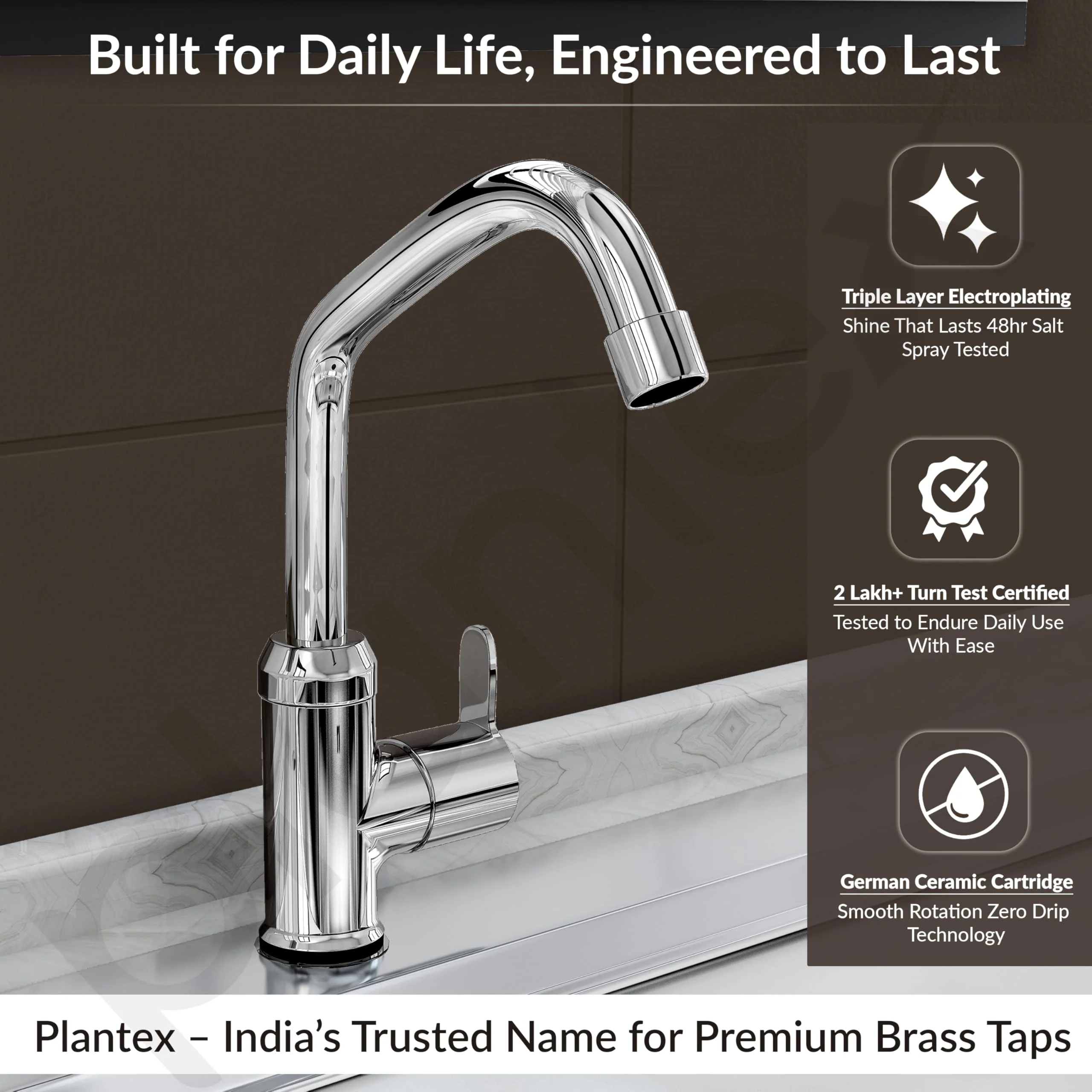 Plantex Pure Brass Single Lever Kitchen Taps for Home Sink/Kitchen Tap with Water Saving Nozzle for Sink Tap with 7 Year Warranty -(FLO-812-Mirror-Chrome) - Image 2