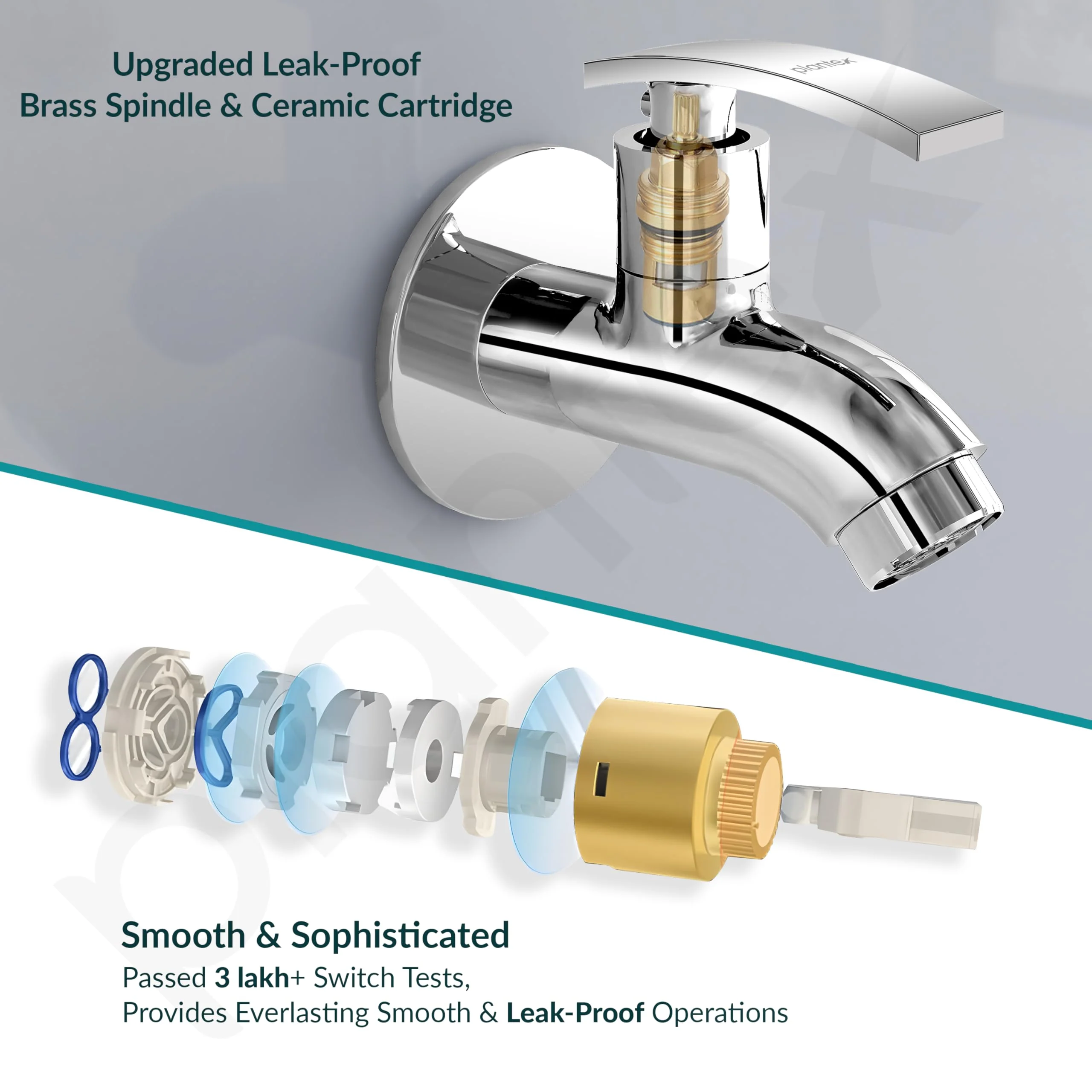 Plantex Pure Brass Single Lever Short Body Bib Tap with Water Saving Techonlogy Tap/Water Tap with Teflon Tape & Wall Flange for Bathroom (ZUR-1502, Chrome) - Image 4