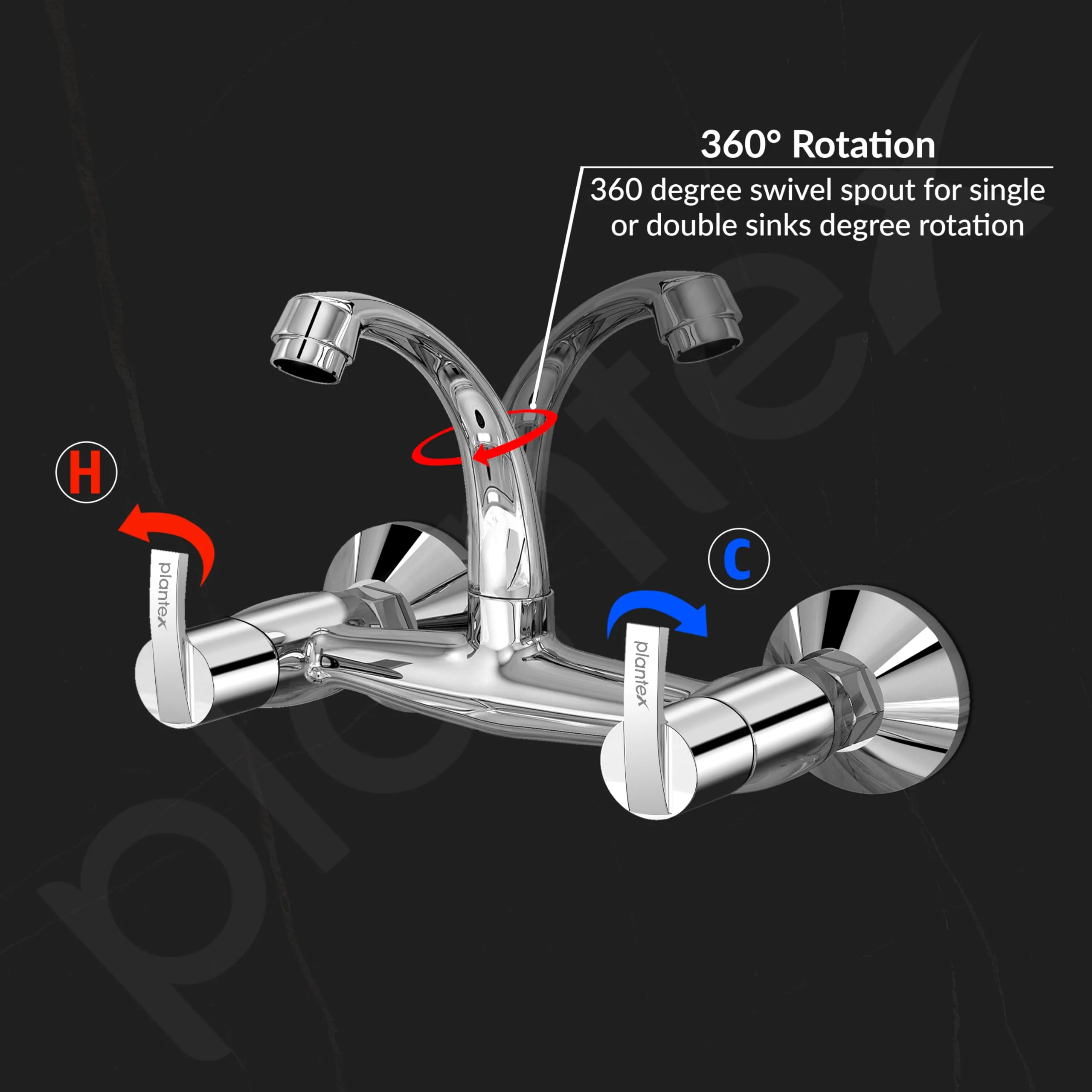 Plantex Pure Brass Sink Mixer Tap/Hot and Cold Water Mixer with Swinging Spout/Wall Mount Kitchen Sink Tap with Brass Wall Flange & Teflon Tape - (Chrome - AQ-1414) - Image 6