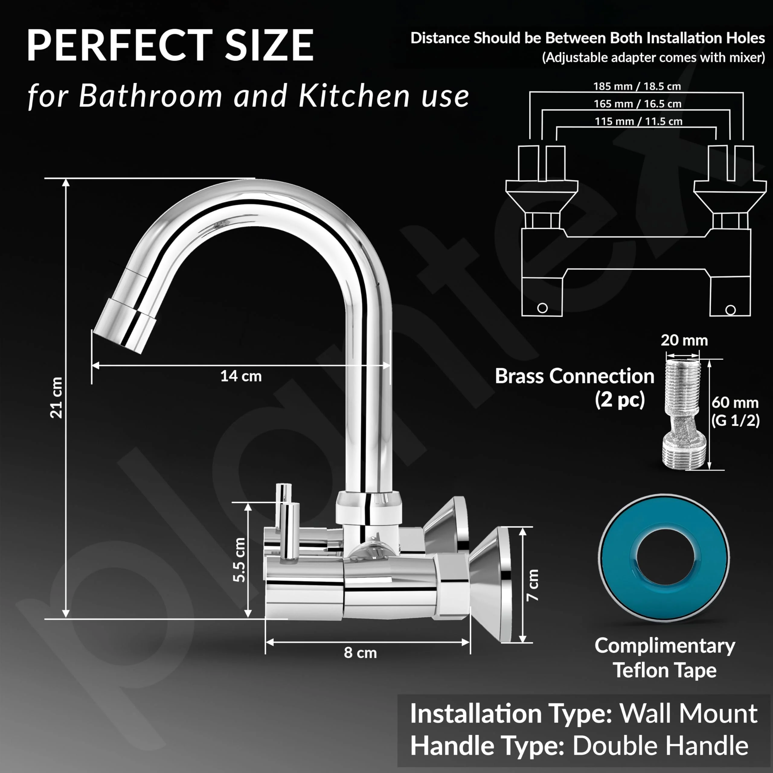 Plantex Pure Brass Sink Mixer Tap Hot and Cold with 360ยฐSwivel Spout/Mixer Tap for Kitchen Sink with Brass Wall Flange and Teflon Tape/Kitchen Sink Tap-(Mirror-Chrome Finish) - Image 3