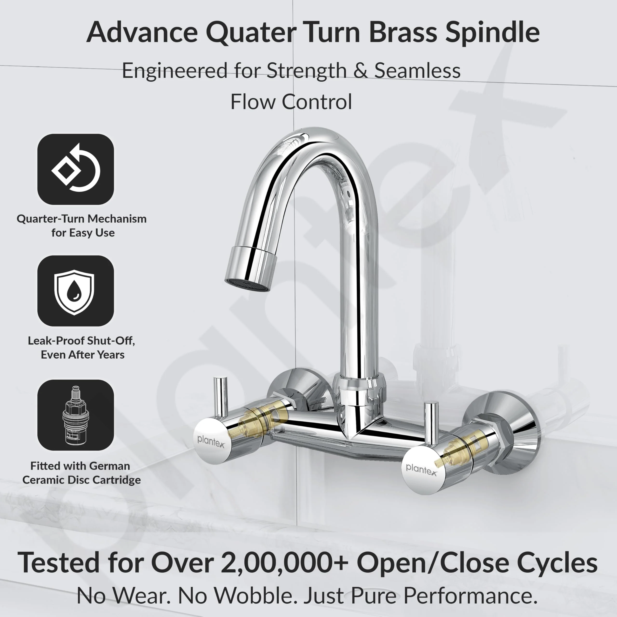 Plantex Pure Brass Sink Mixer Tap Hot and Cold with 360ยฐSwivel Spout/Mixer Tap for Kitchen Sink with Brass Wall Flange and Teflon Tape/Kitchen Sink Tap-(Mirror-Chrome Finish) - Image 4