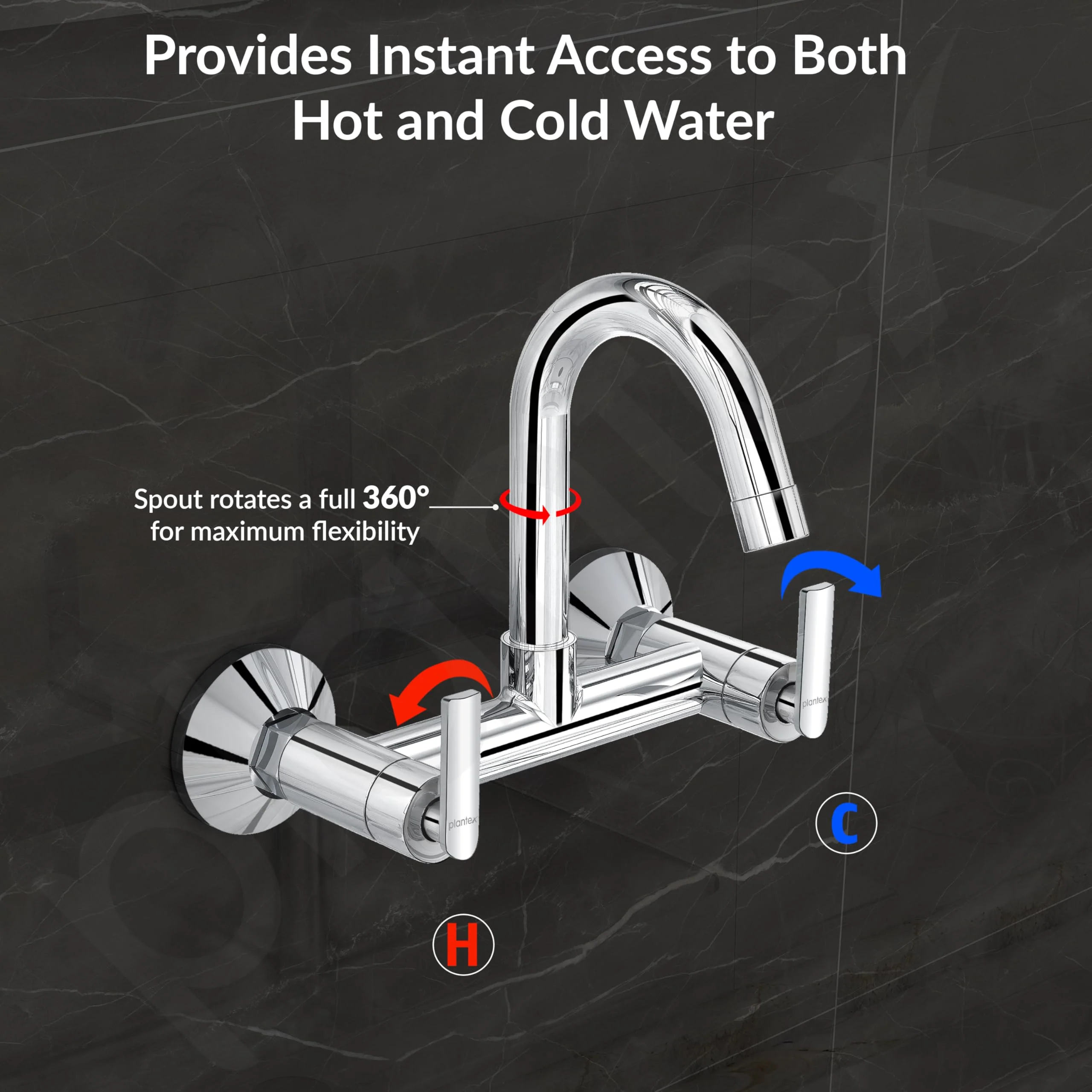 Plantex Pure Brass Sink Mixer Tap Hot and Cold with 360° Swivel Spout/Sink Tap for Kitchen Basin with Brass Wall Flange & Teflon Tape-7 Year Warranty (BAL-514) - Image 6