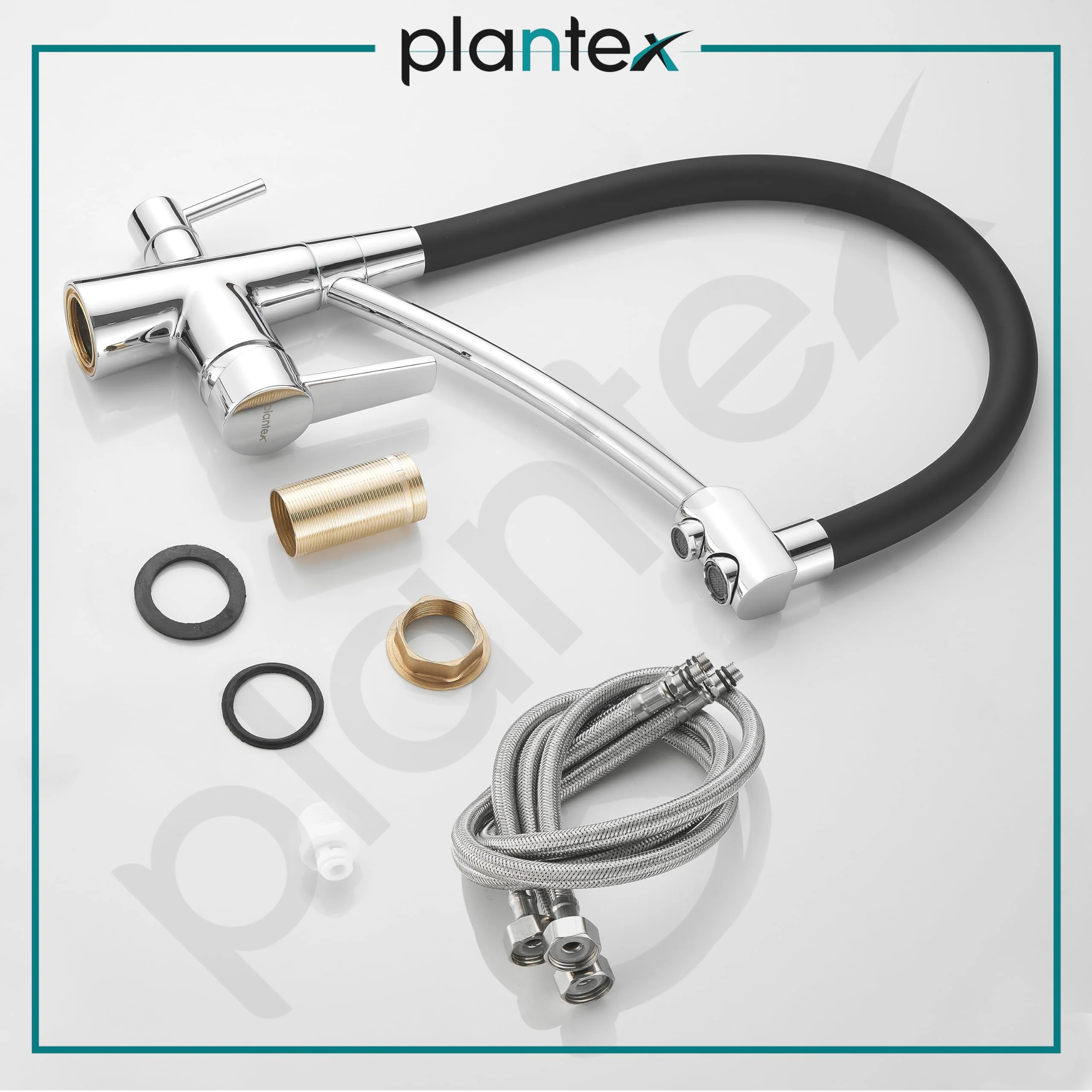 Plantex Pure Brass Sink Mixer Tap Hot and Cold with Built-in RO Outlet/Pull Down Kitchen Sink Faucet with 360° Swivel Spout/Sink Faucet-(2701-Black & Chrome) - Image 6