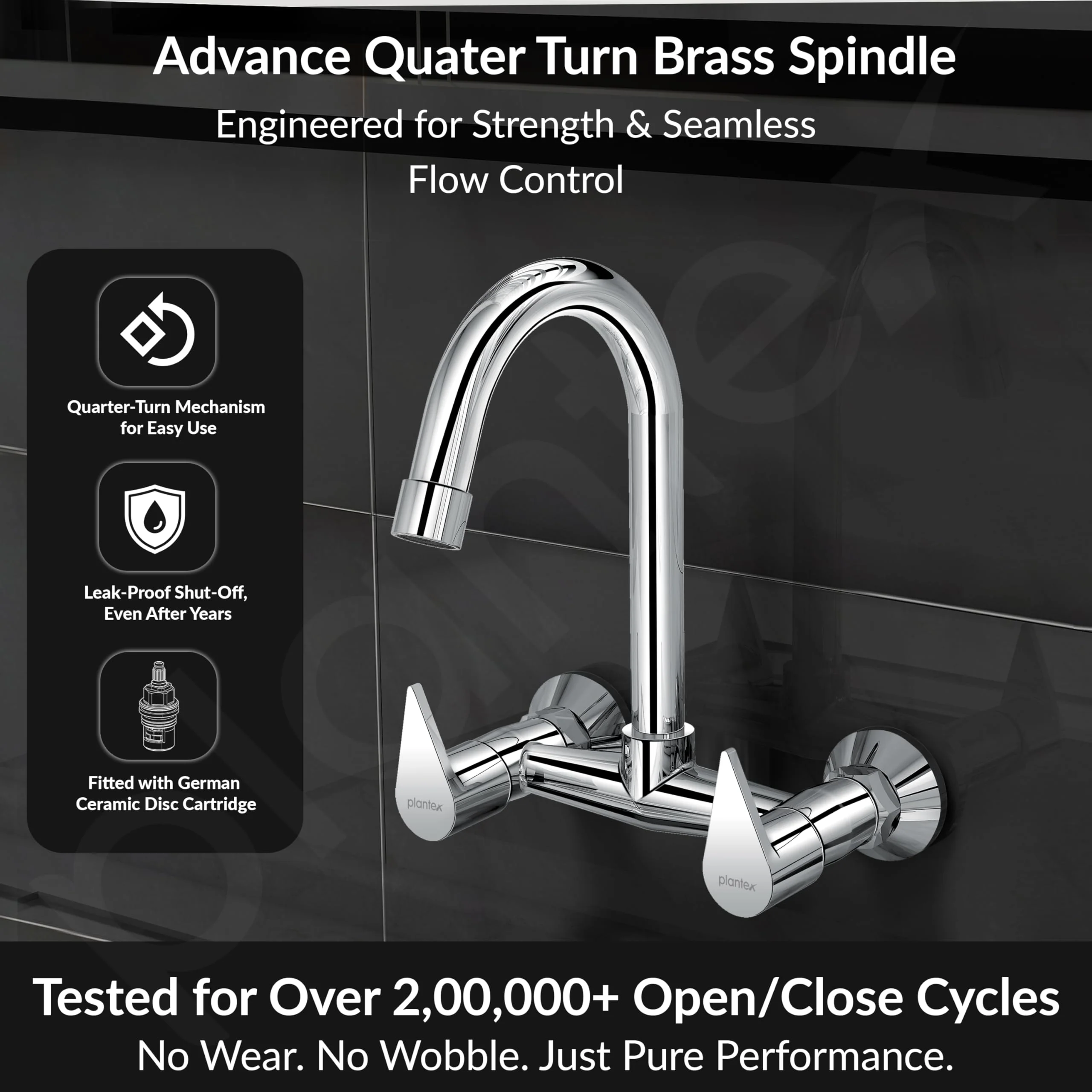 Plantex Pure Brass Sink Mixer Tap/Wall Mount Hot and Cold Tap for Bathroom/Double Handle Water Taps for Bathroom Basin with Brass Wall Flange & Teflon Tape (PAC-1814, Chrome) - Image 2
