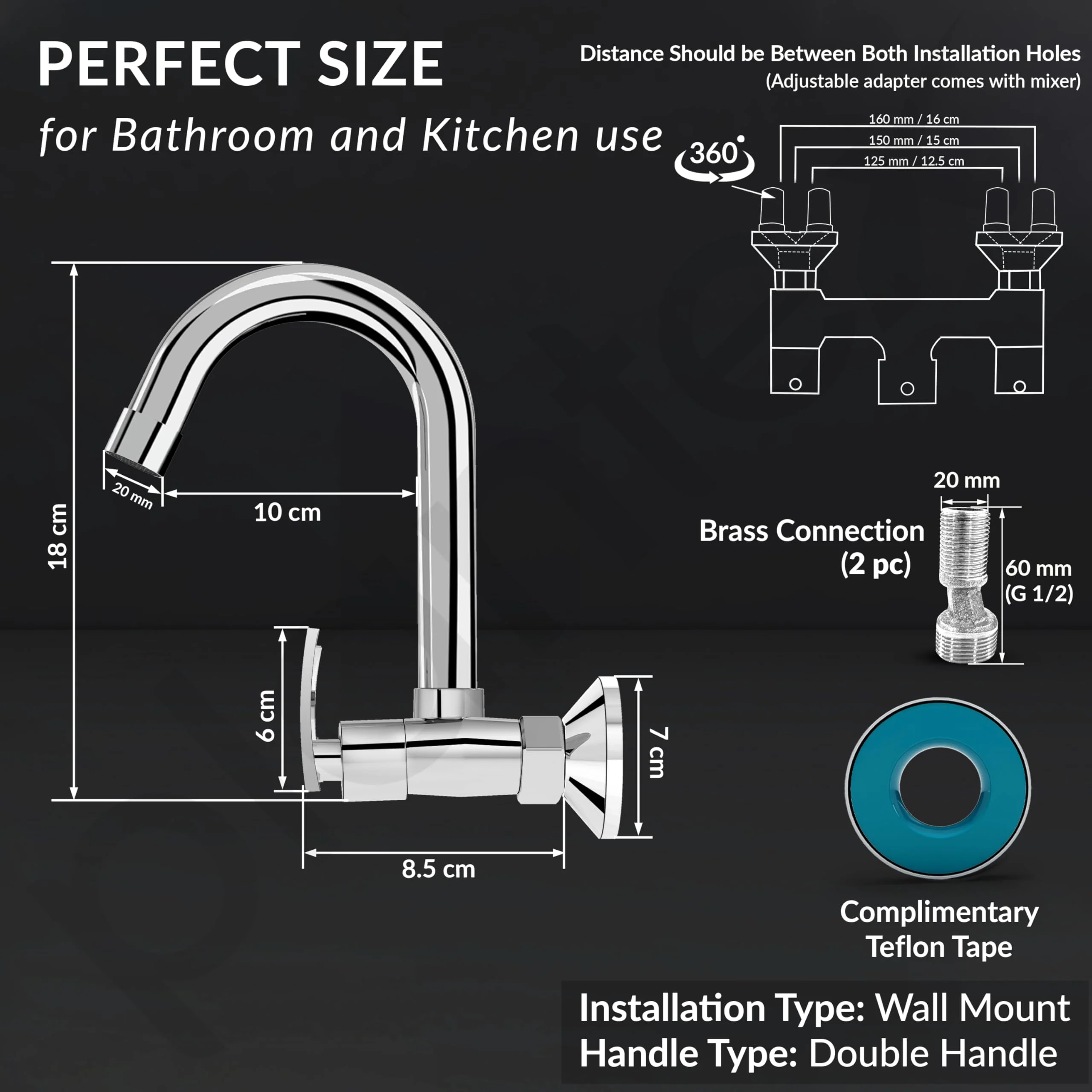 Plantex Pure Brass Sink Mixer with Double Handle Hot and Cold Water Tap for Kitchen/Bathroom Basin Faucet with Brass Wall Flange & Teflon-Tape - (COL-1014, Chrome Finish) - Image 4