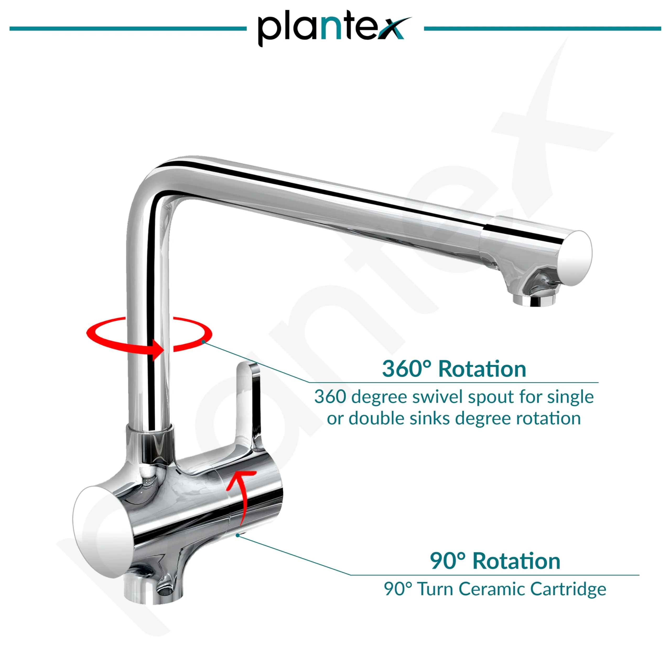 Plantex Pure Brass Sink Tap for Kitchen Basin with 360ยฐ Swivel Spout/Kitchen Sink Tap/Faucet for Kitchen with Brass Wall Flange and Teflon Tape (ORE-1412-Chrome) - Image 2