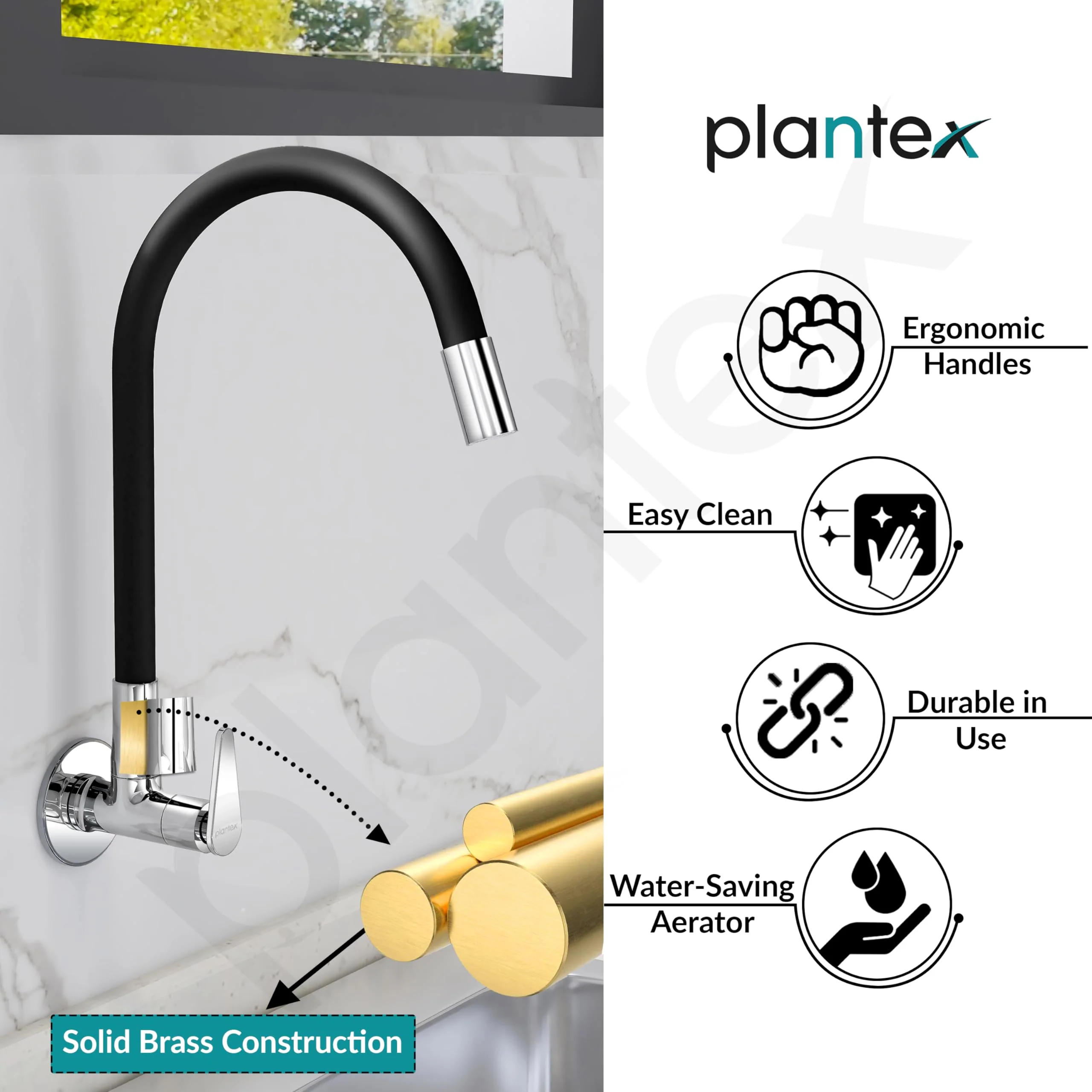 Plantex Pure Brass Kitchen Sink Tap with Silicone Swivel Spout/Flexible Tap for Sink with Water Saving Nozzle for Kitchen Basin Tap-7 Year Warranty by Plantex-(LEA-710B) - Image 2