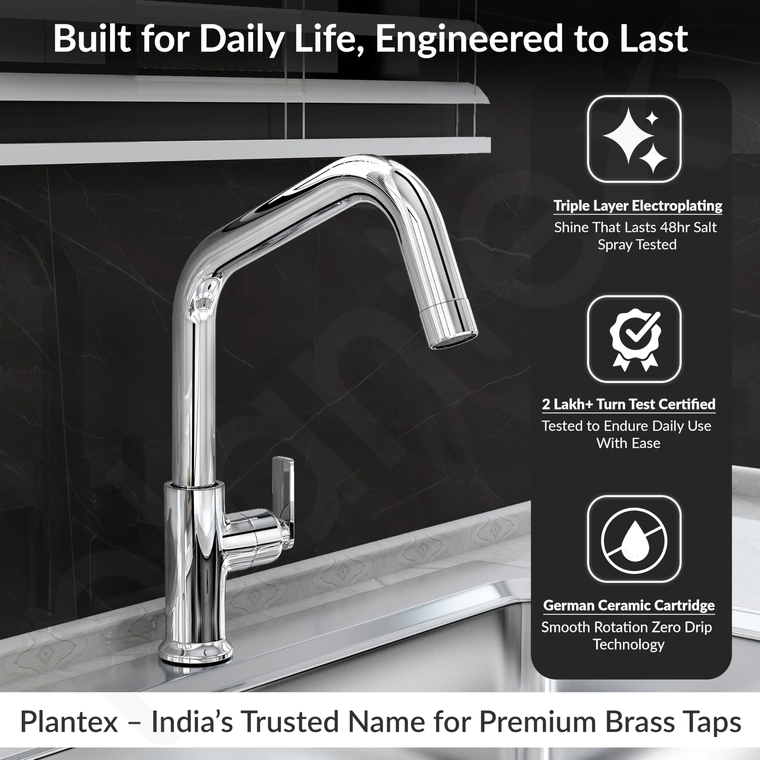 Plantex Pure Brass Sink Tap for Kitchen with 360° Swivel Spout/Kitchen Sink Tap with Water Saving Aerator-7 Year Warranty (BAL-513-Chrome) - Image 2