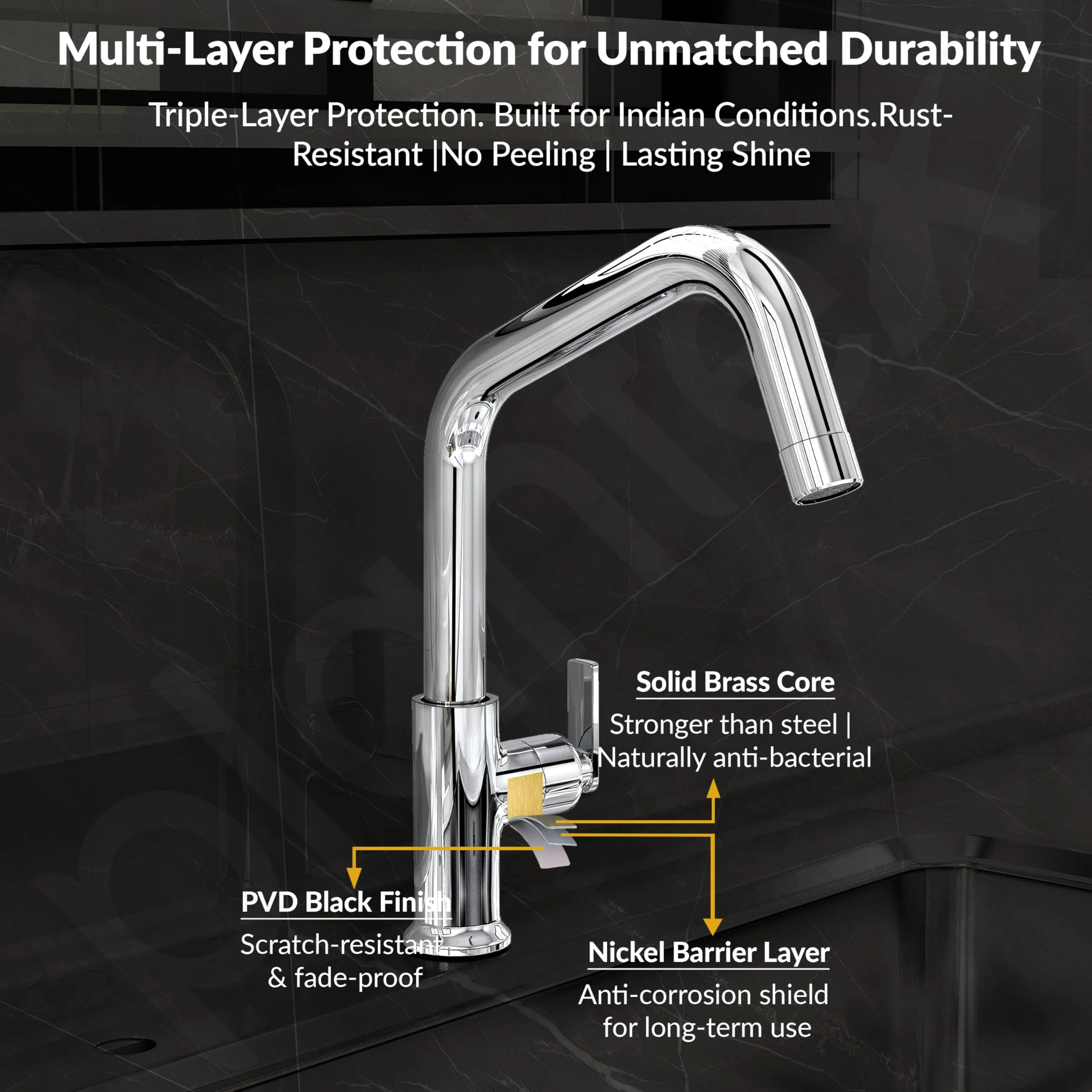 Plantex Pure Brass Sink Tap for Kitchen with 360° Swivel Spout/Kitchen Sink Tap with Water Saving Aerator-7 Year Warranty (BAL-513-Chrome) - Image 5