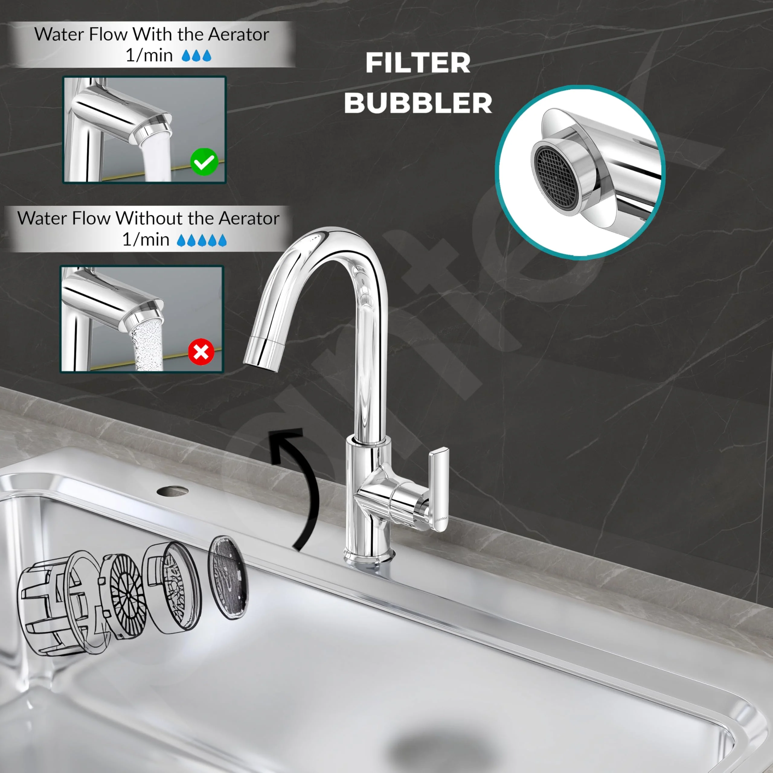 Plantex Pure Brass Sink Tap for Wash Basin with 360° Swivel Spout/Kitchen Tap with Water Saving Aerator- 7 Year Warranty (BAL-512 -Chrome Finish) - Image 7