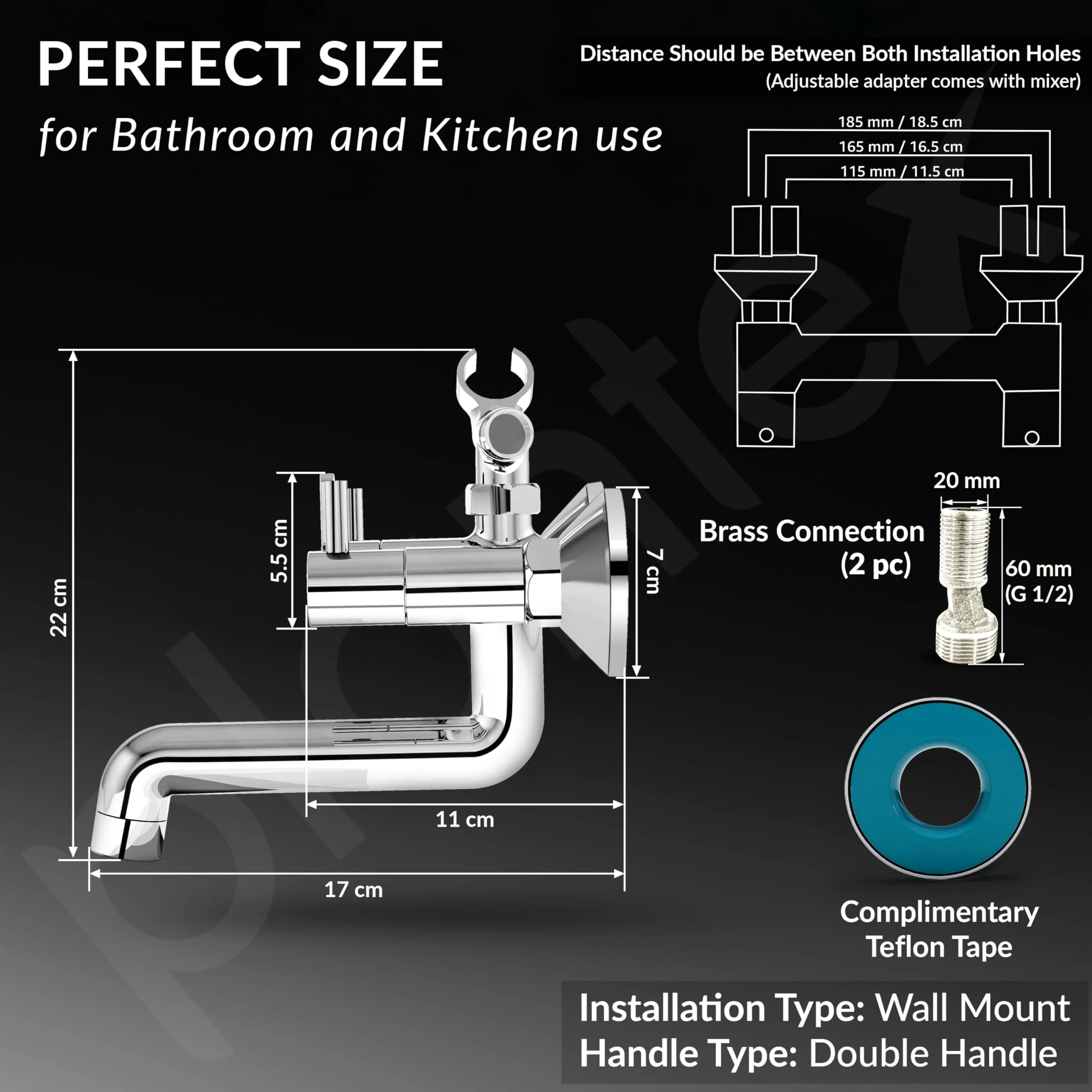 Plantex Telephonic Brass Wall Mixer for Bathroom/Tap Mixer/Wall Mixer for Bathroom 2 in 1 with 7-Year Manufacturer's Warranty-(ICO-917-Chrome) - Image 3