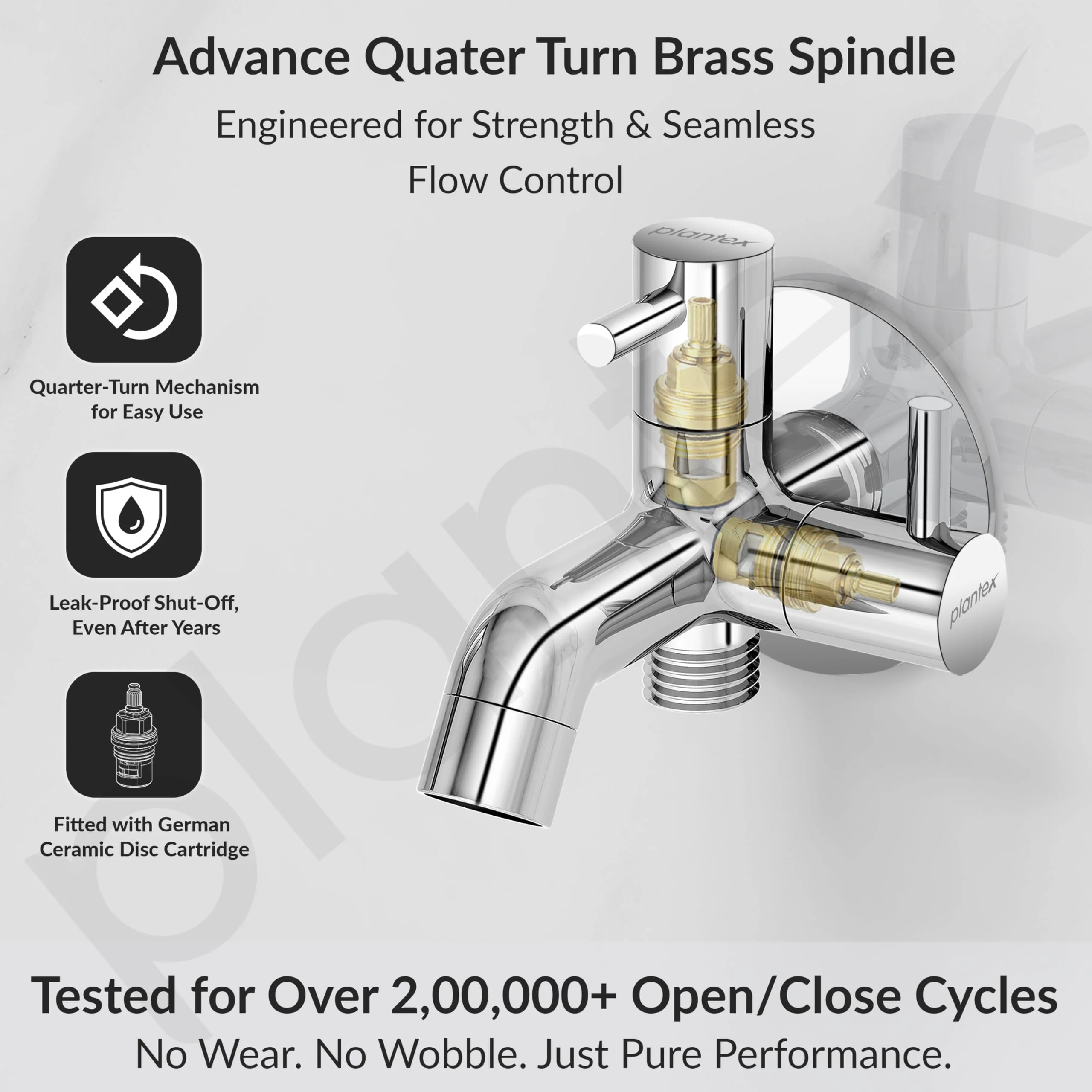 Plantex Pure Brass Two-Way Bib Cock Tap with Water-Saving Aerator/Compatible with Washing Machines/2 in 1 Tap -7 Year Warranty -(ICO-907-Chrome) - Image 3
