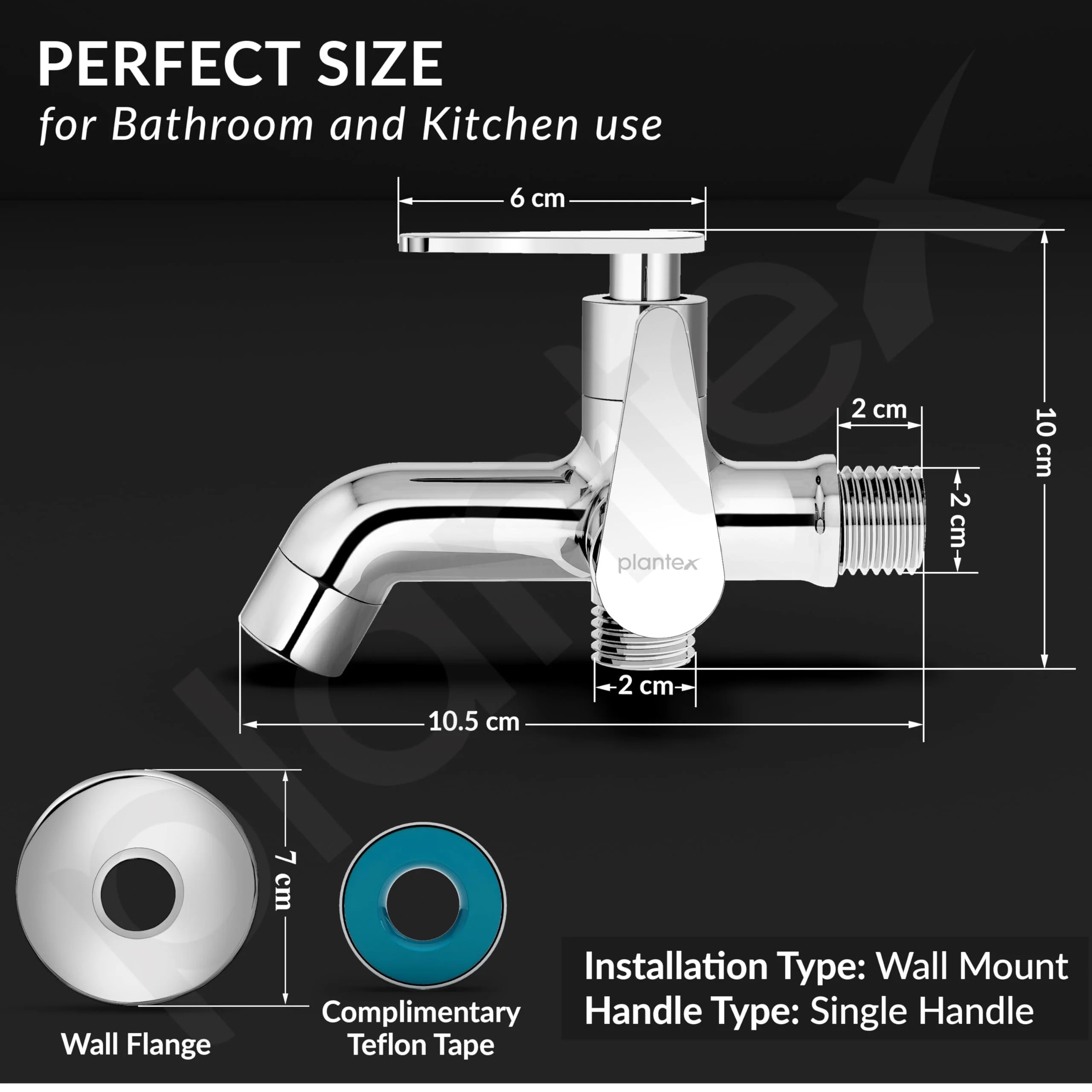 Plantex Pure Brass Two Way Bib Cock Taps Compatible for Washing Machine with Water Saving Nozzle Attachment/2 in 1 Bib Tap with Brass Wall Flange and Teflon Tape-(LEA-707-Chrome) - Image 2