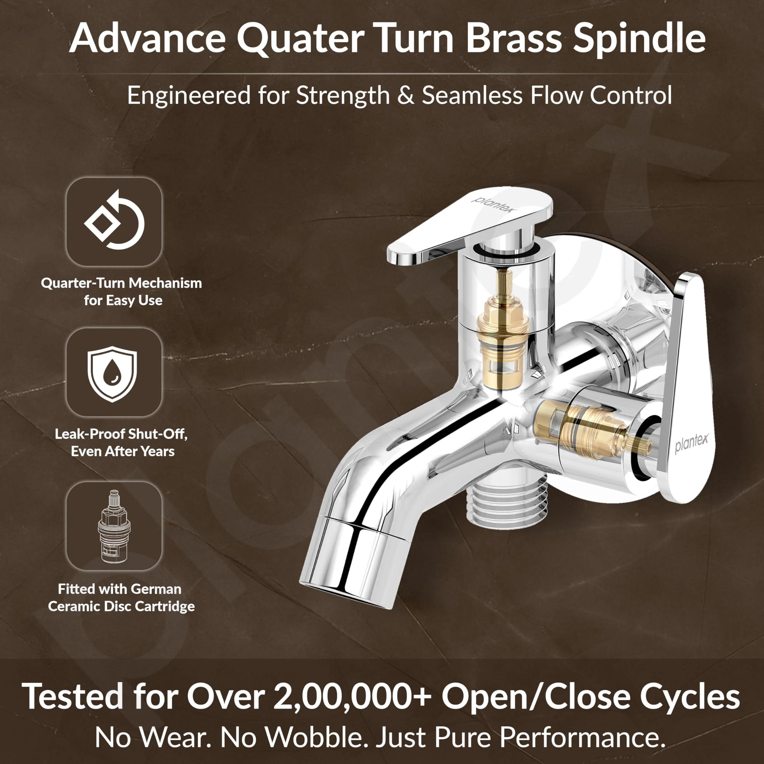 Plantex Pure Brass Two Way Bib Cock Taps Compatible for Washing Machine with Water Saving Nozzle Attachment/2 in 1 Bib Tap with Brass Wall Flange and Teflon Tape-(LEA-707-Chrome) - Image 4
