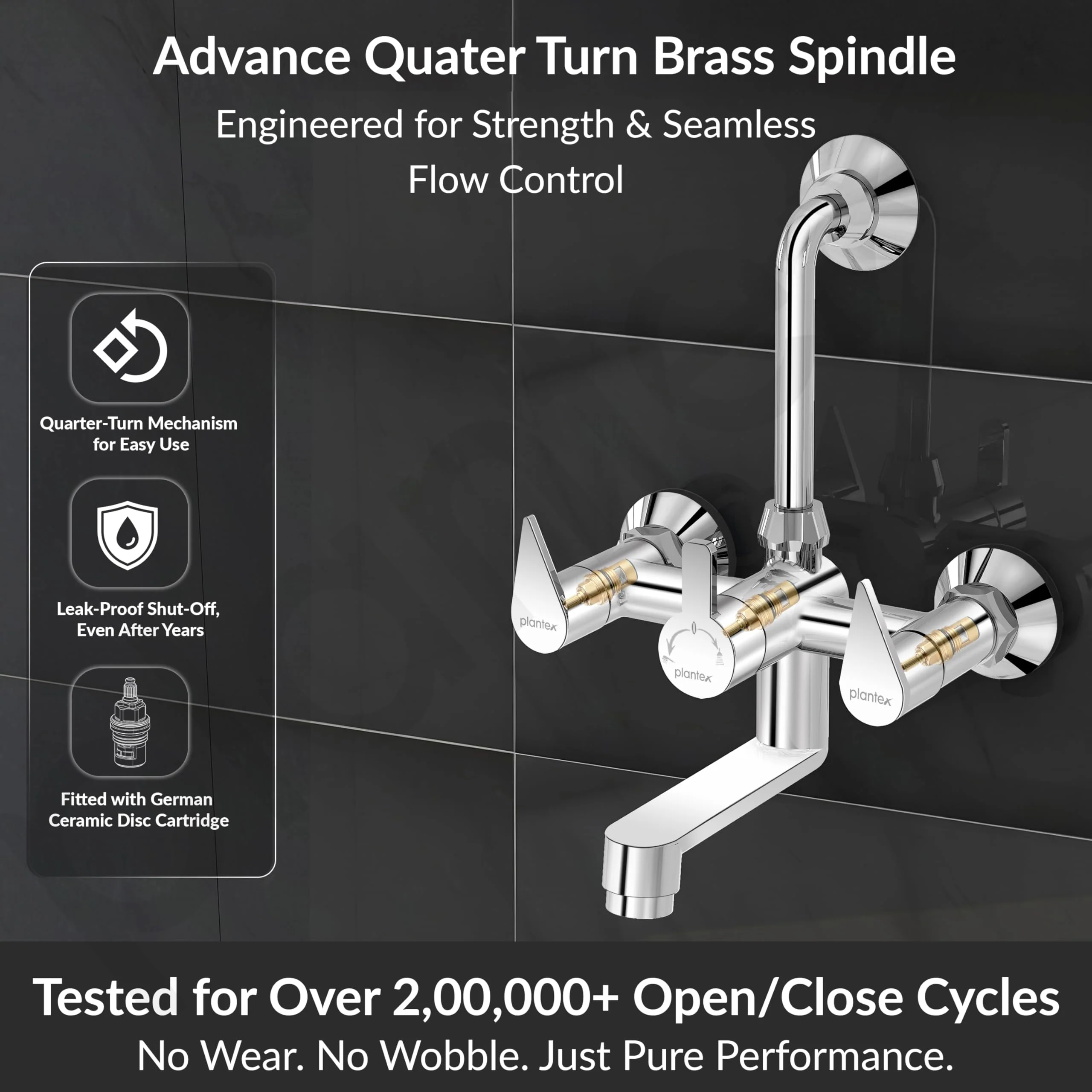 Plantex Pure Brass Wall Mixer for Bathroom 2 in 1 with L-Bend Provision for Overhead Shower/Mixer Tap for Bathroom -7 Year Warranty by Plantex -(Pac-1818-Chrome) - Image 3