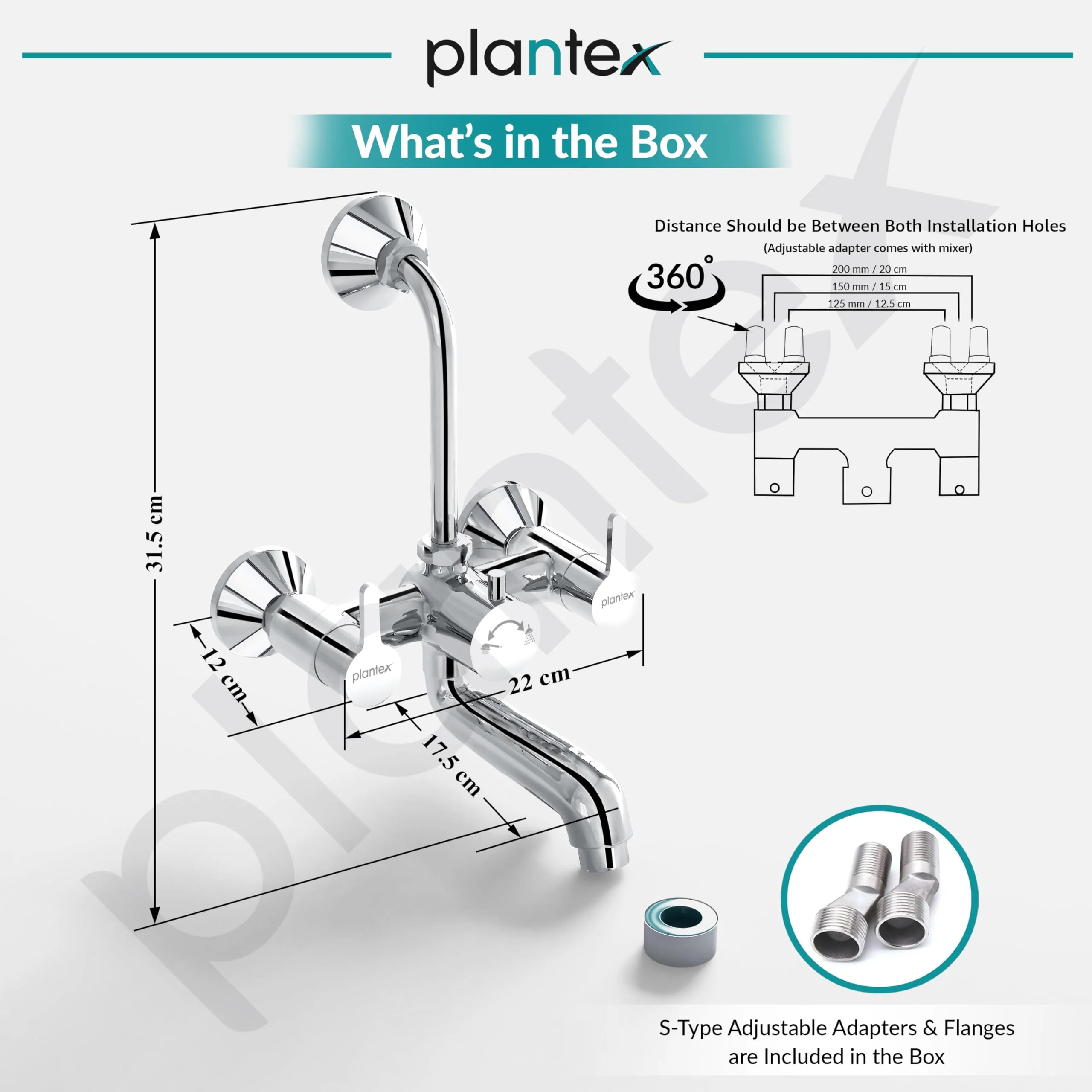 Plantex Pure Brass Wall Mixer for Bathroom 2 in 1 with L-Bend Provision for Overhead Shower/Mixer Tap for Bathroom with Water Saving Nozzle Aerator - 7 Year Warranty by Plantex (Ore-1420, Chrome) - Image 3