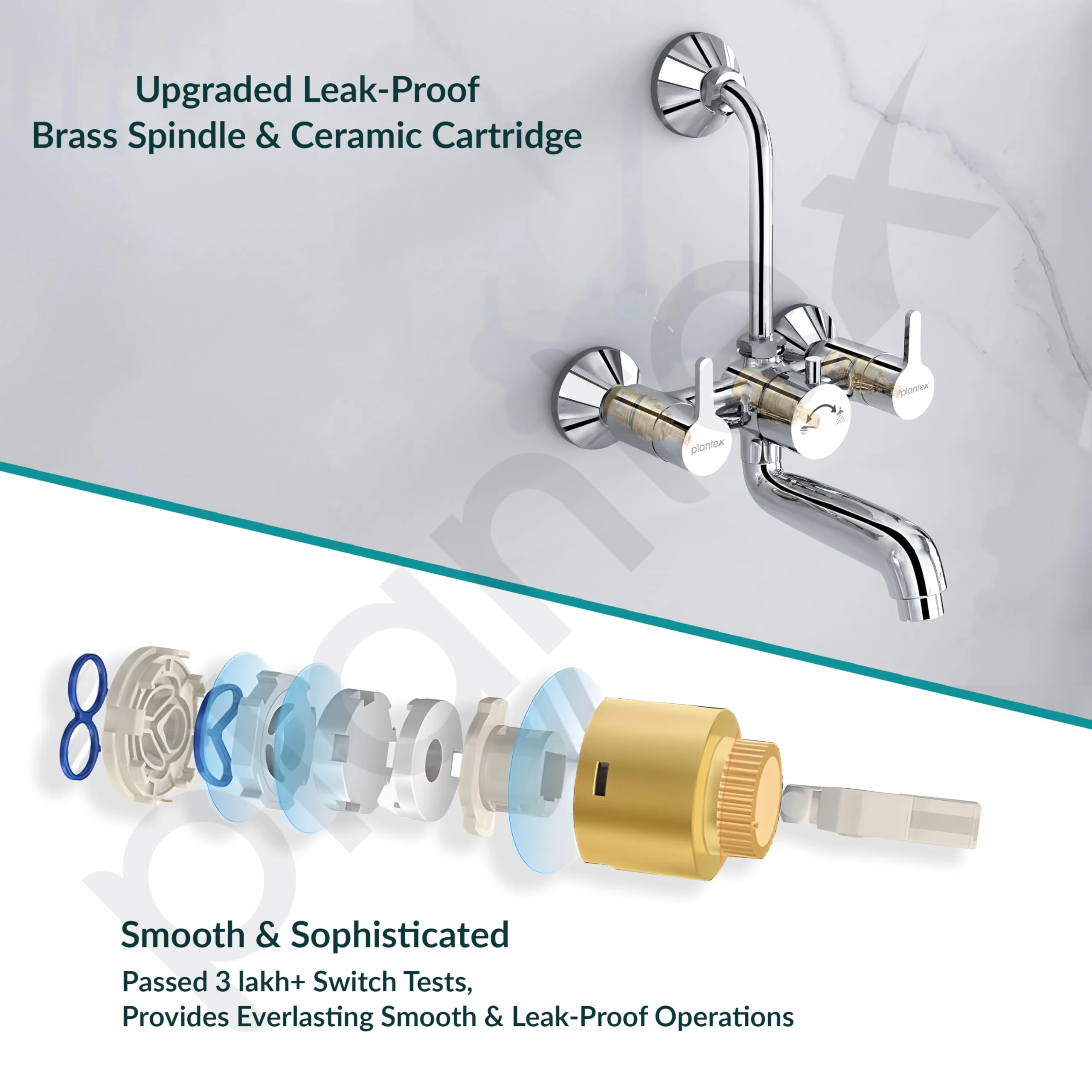 Plantex Pure Brass Wall Mixer for Bathroom 2 in 1 with L-Bend Provision for Overhead Shower/Mixer Tap for Bathroom with Water Saving Nozzle Aerator - 7 Year Warranty by Plantex (Ore-1420, Chrome) - Image 5