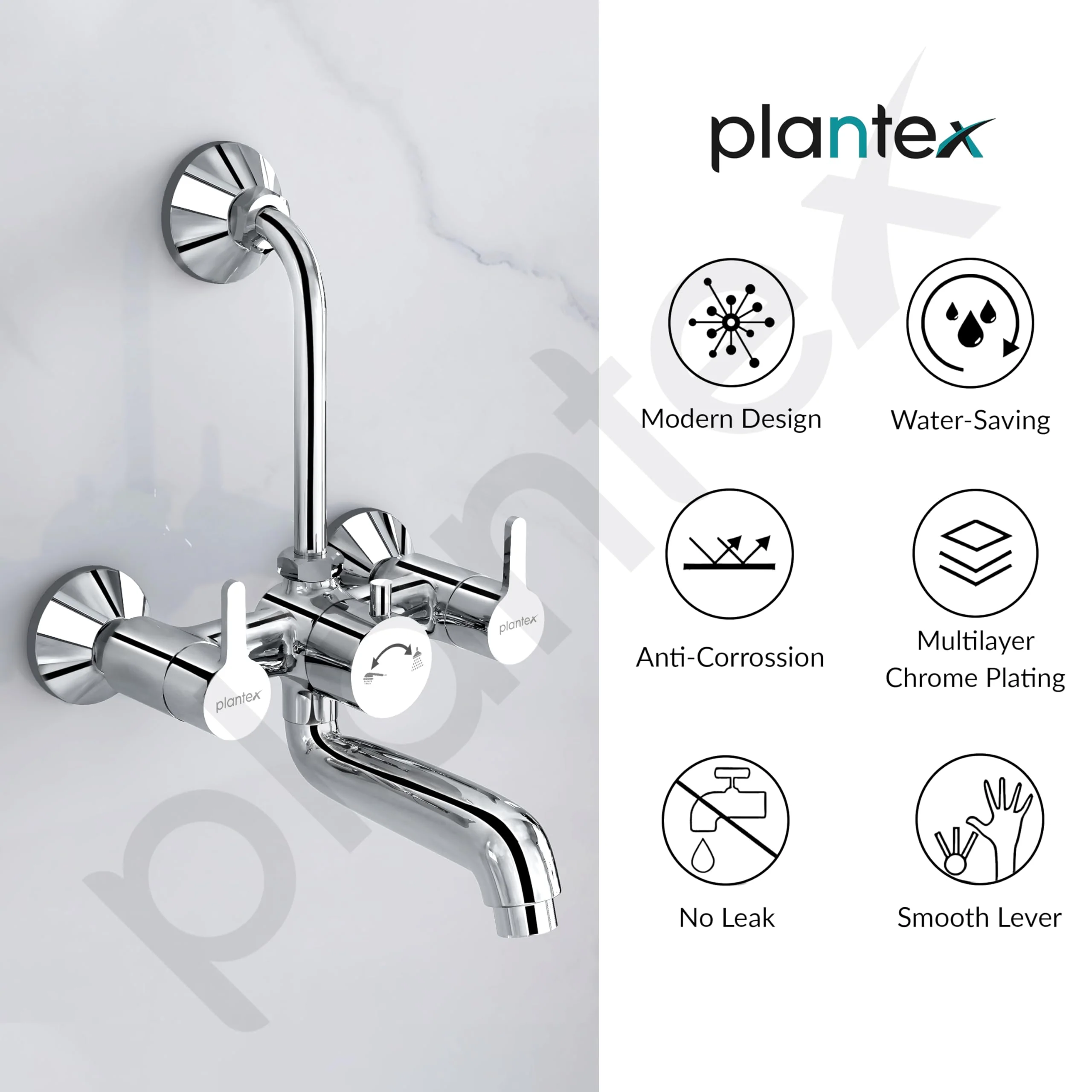 Plantex Pure Brass Wall Mixer for Bathroom 2 in 1 with L-Bend Provision for Overhead Shower/Mixer Tap for Bathroom with Water Saving Nozzle Aerator - 7 Year Warranty by Plantex (Ore-1420, Chrome) - Image 7