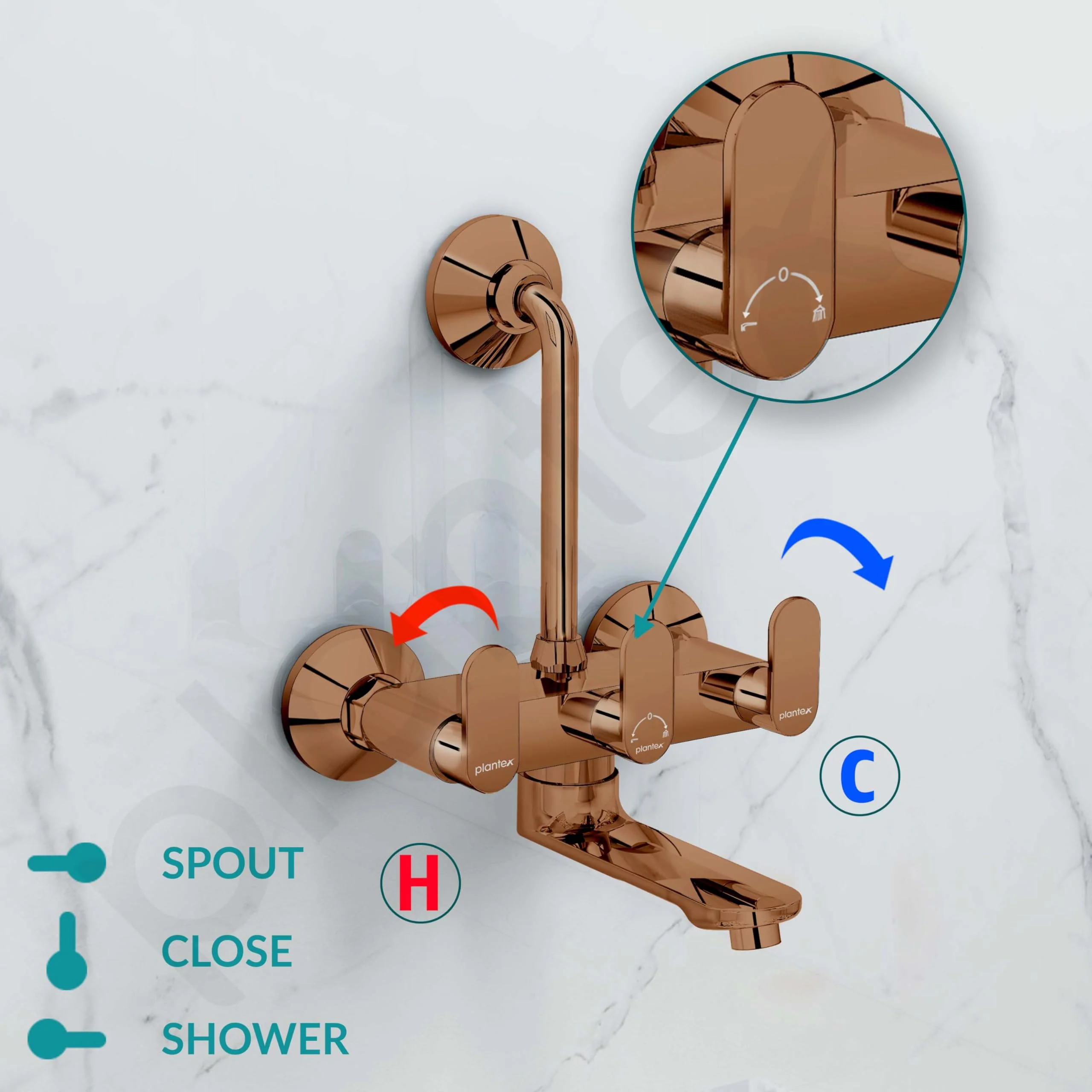 Plantex Pure Brass Wall Mixer for Bathroom 2 In1 with L-Bend Provison for Overhead Shower/Mixer Tap for Bathroom with Water Saving Aerator -7 Year Warranty by Plantex (Orn-218- Rose Gold) - Image 2