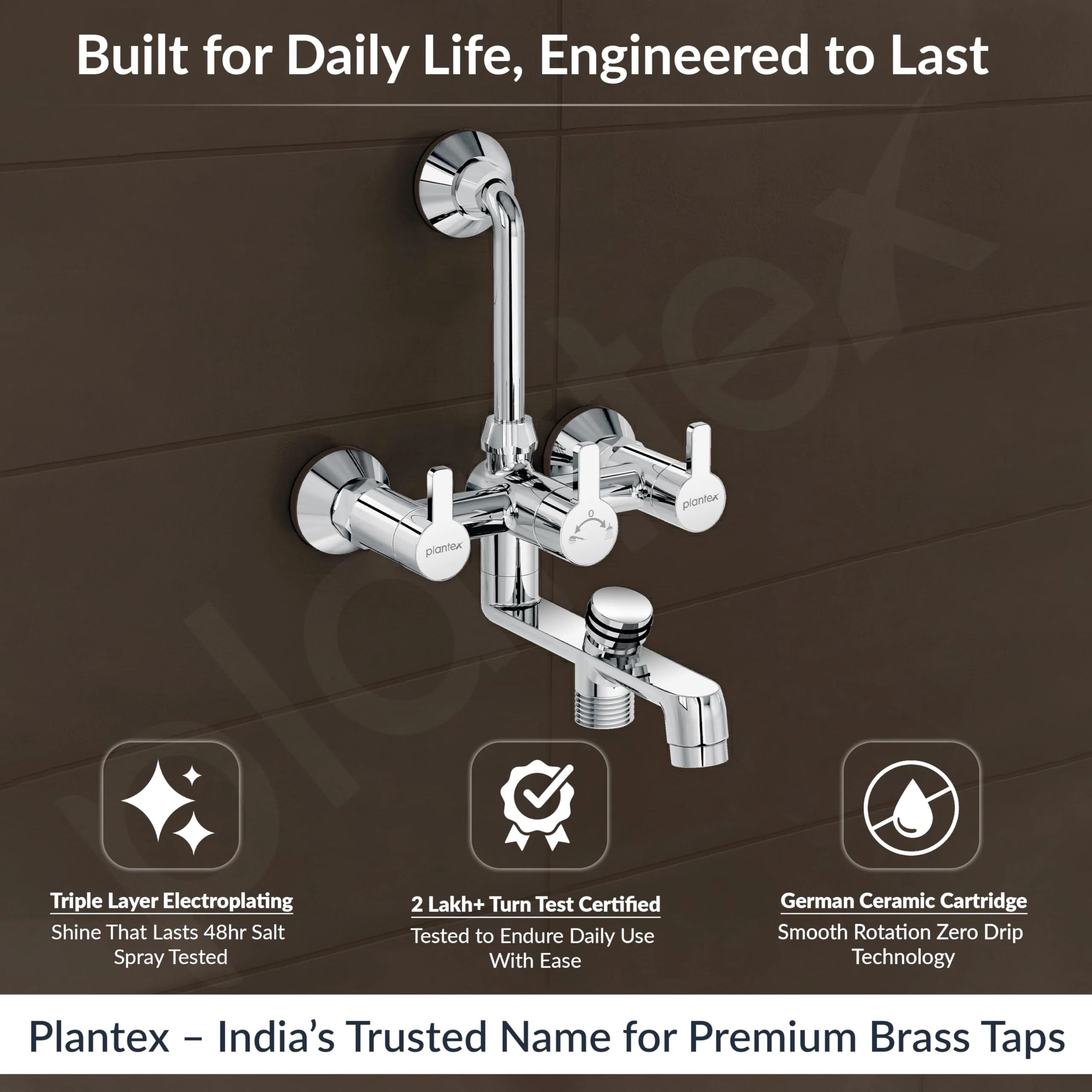 Plantex Brass Wall Mixer for Bathroom 3 in 1/L-Bend Connector for Overhead/Hand Shower/Spout Mixer Tap/Mixture Tap for Bathroom with 7-Year Manufacturer's Warranty-(Flo-819 Chrome) - Image 2