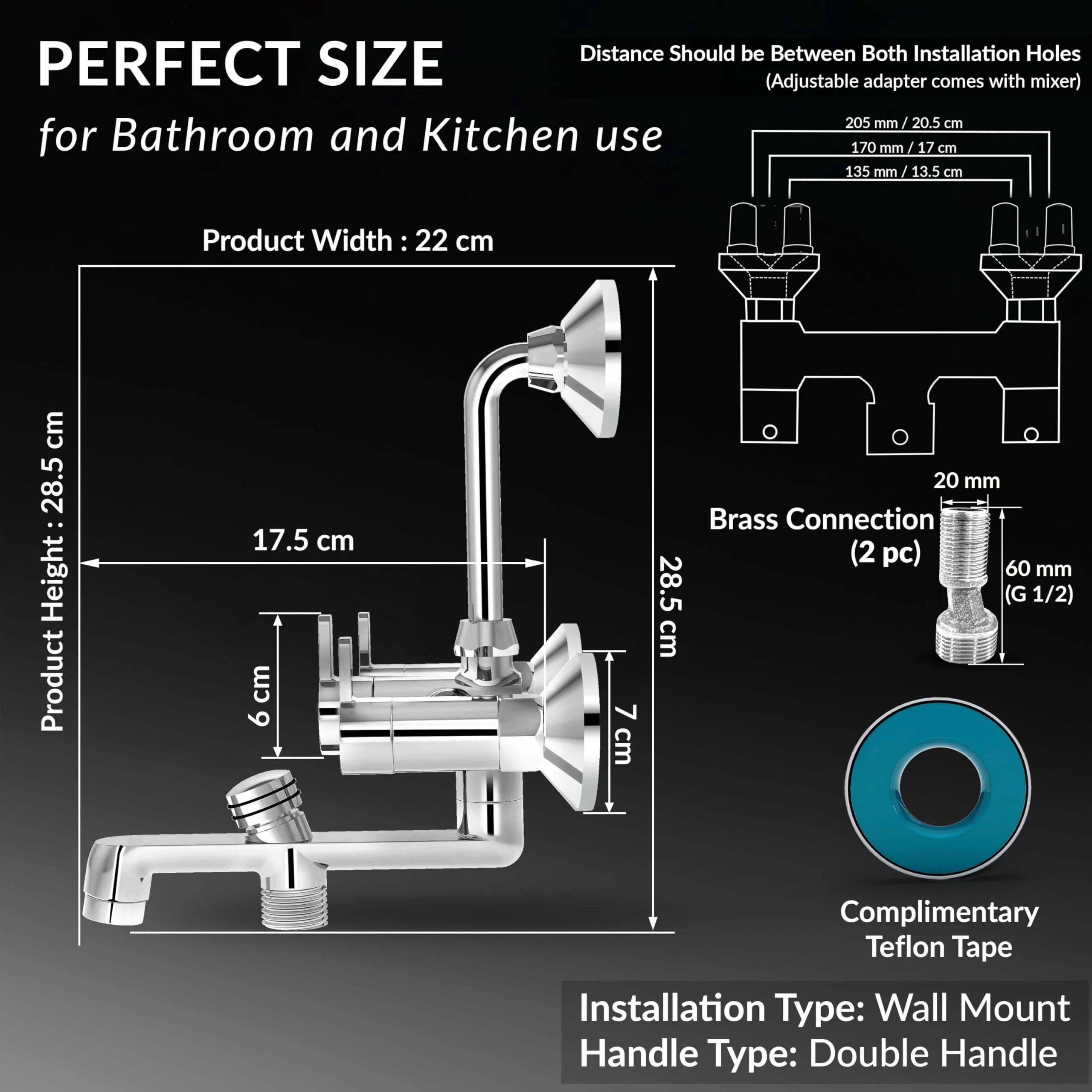 Plantex Brass Wall Mixer for Bathroom 3 in 1/L-Bend Connector for Overhead/Hand Shower/Spout Mixer Tap/Mixture Tap for Bathroom with 7-Year Manufacturer's Warranty-(Flo-819 Chrome) - Image 4