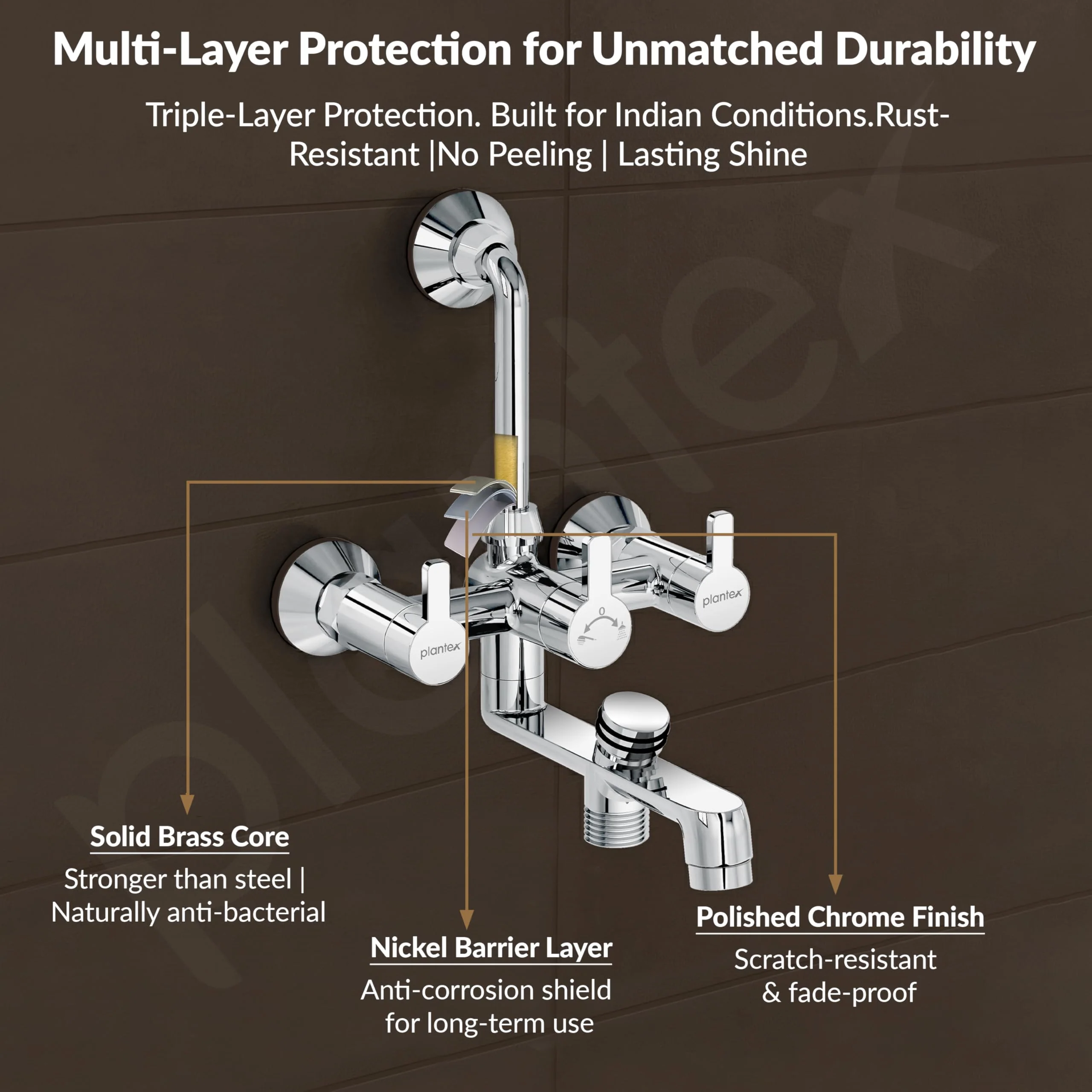 Plantex Brass Wall Mixer for Bathroom 3 in 1/L-Bend Connector for Overhead/Hand Shower/Spout Mixer Tap/Mixture Tap for Bathroom with 7-Year Manufacturer's Warranty-(Flo-819 Chrome) - Image 5