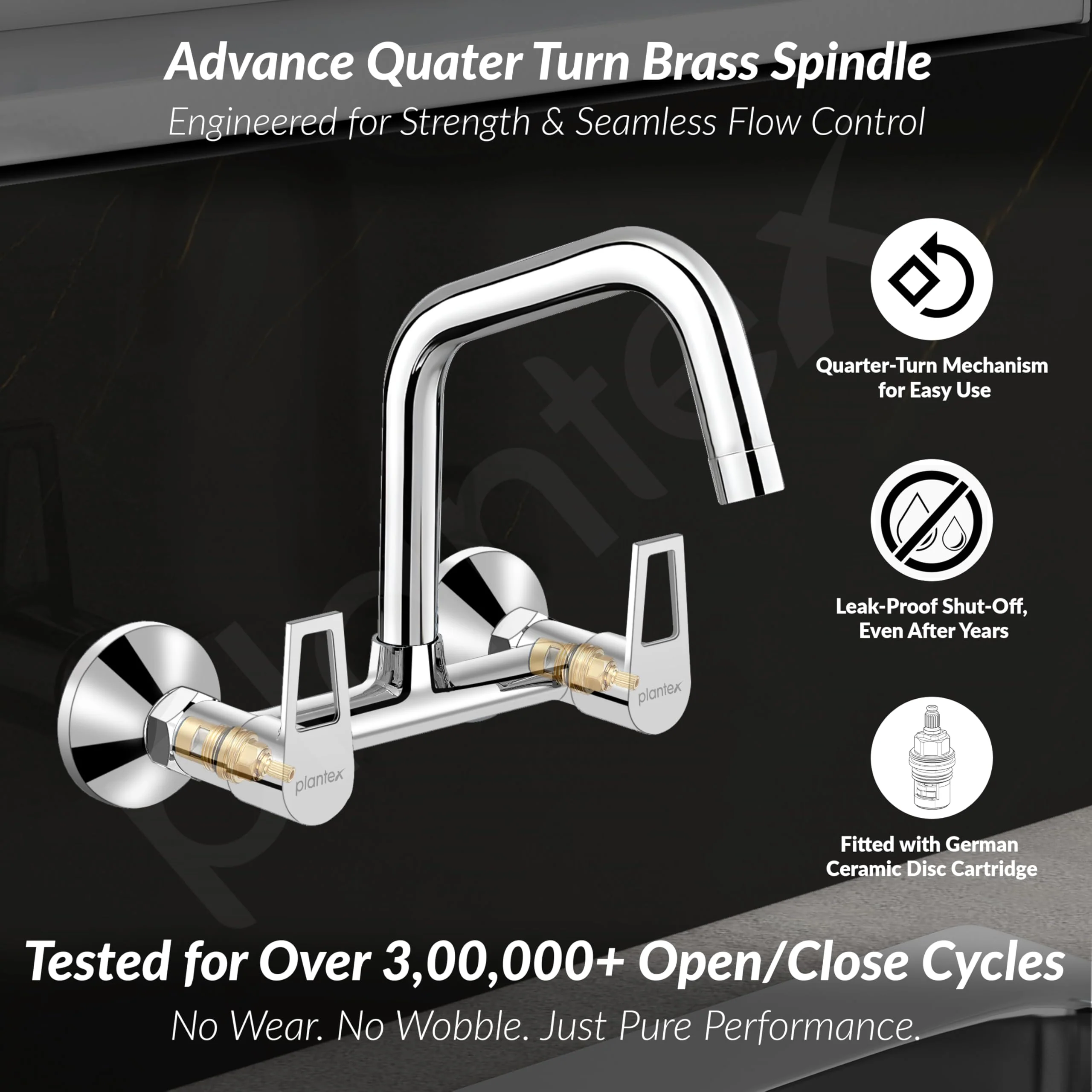 Plantex Pure Brass Wall Mount Sink Mixer Tap/Hot & Cold Kitchen Faucet with 360° Swivel Spout/Wall Mounted Water Tap - Pack of 1 (Chrome, 3224) - Image 2