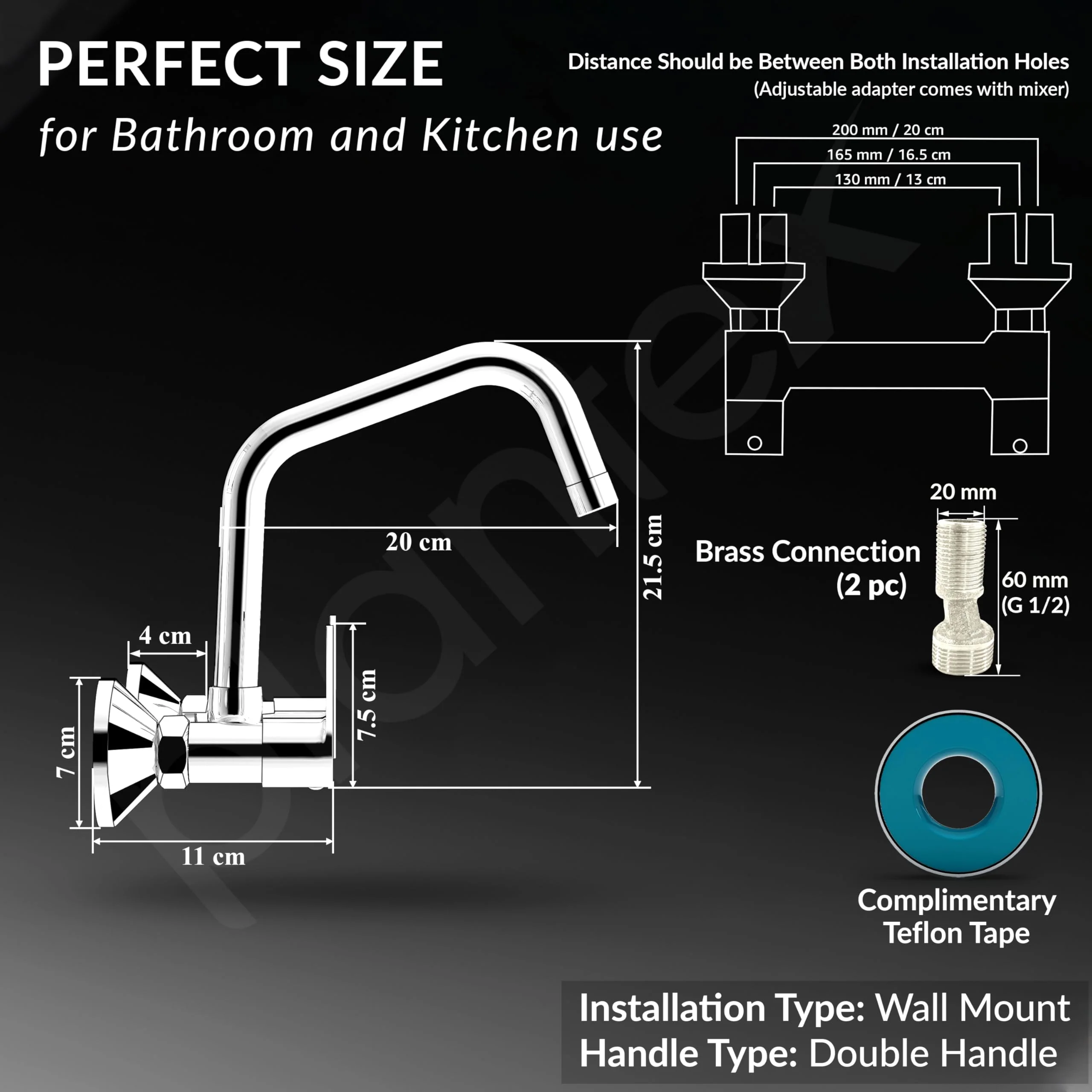 Plantex Pure Brass Wall Mount Sink Mixer Tap/Hot & Cold Kitchen Faucet with 360° Swivel Spout/Wall Mounted Water Tap - Pack of 1 (Chrome, 3224) - Image 4