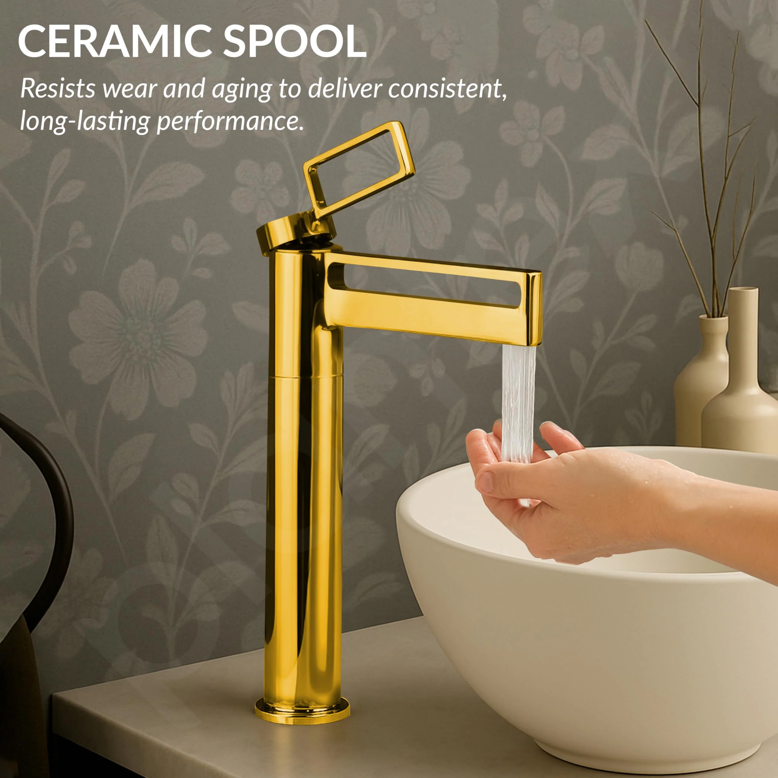 Plantex Pure Brass Wash Basin Mixer Tap Hot and Cold/Pillar Tap for Wash Basin-Deck Mount -(7881-Gold) - Image 6