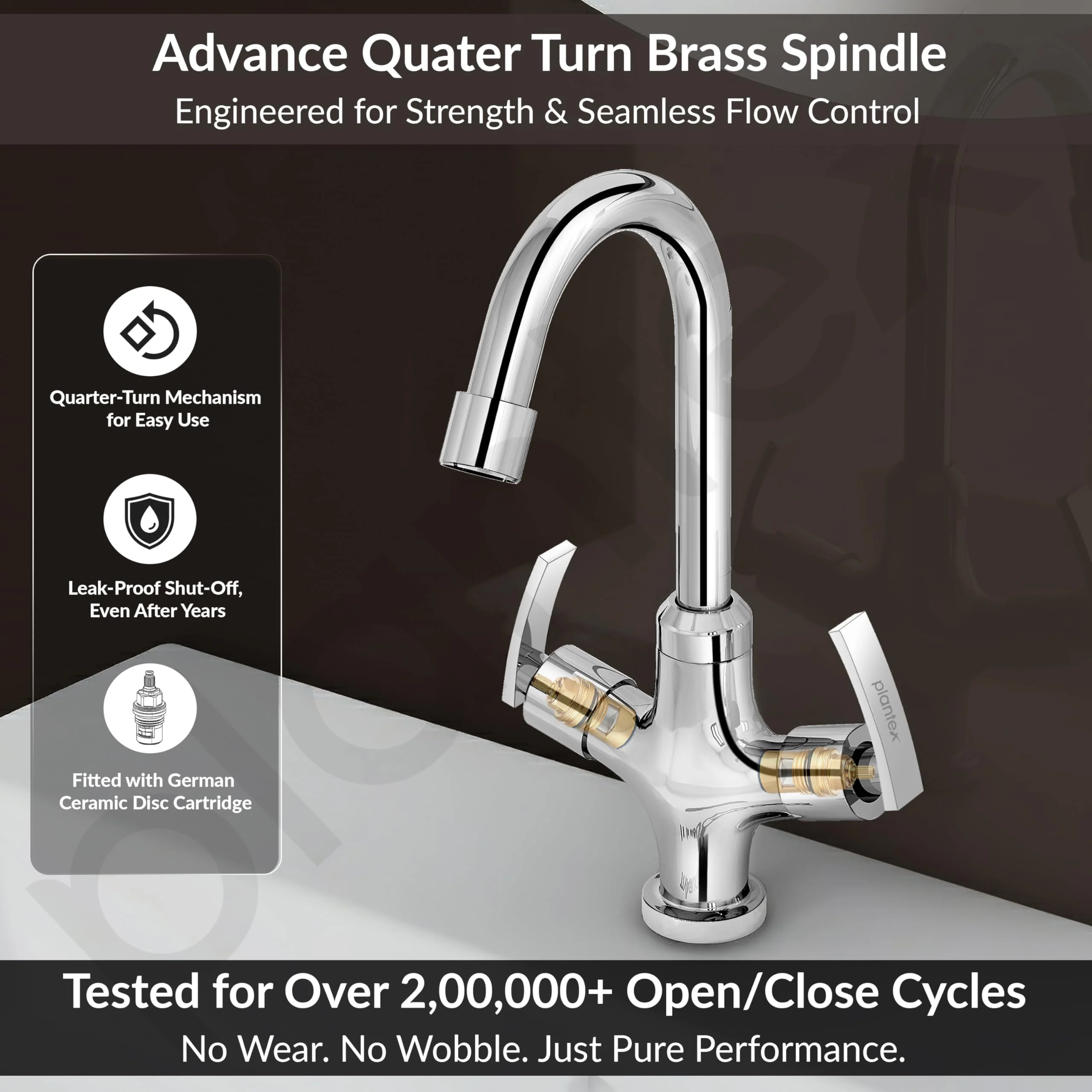 Plantex Pure Brass Wash Basin Tap/Hot & Cold with 360° Swivel Spout/Water Tap/Basin Tap for Home with 7 Year Warranty-(COL-1009-Chrome) - Image 3