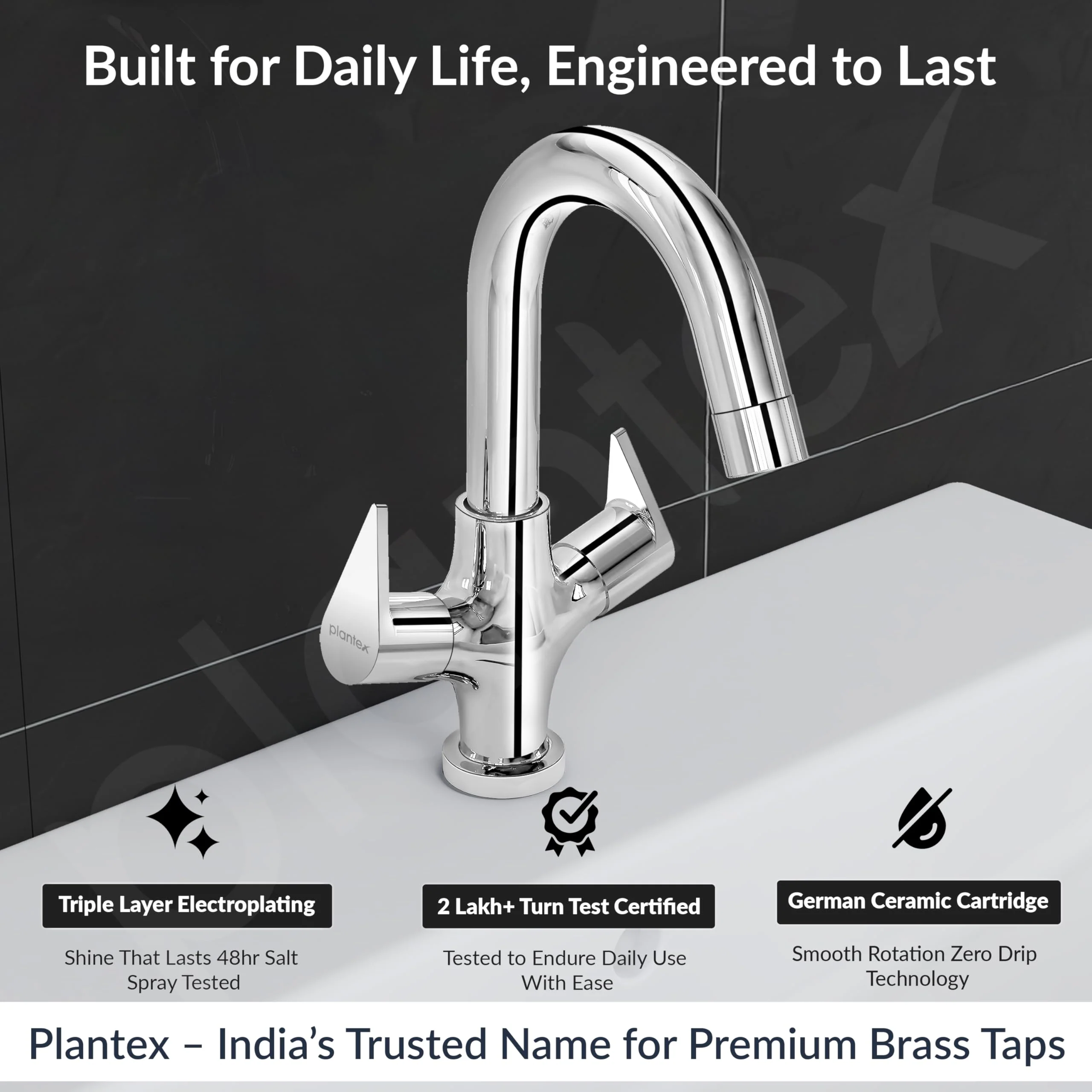 Plantex Pure Brass Wash Basin Tap with Water-Saving Aerator/Sink Tap for Kitchen Basin with 360° Swivel Spout for Kitchen and Basin Tap- 7 Year Warranty (PAC-1809-Chrome) - Image 2