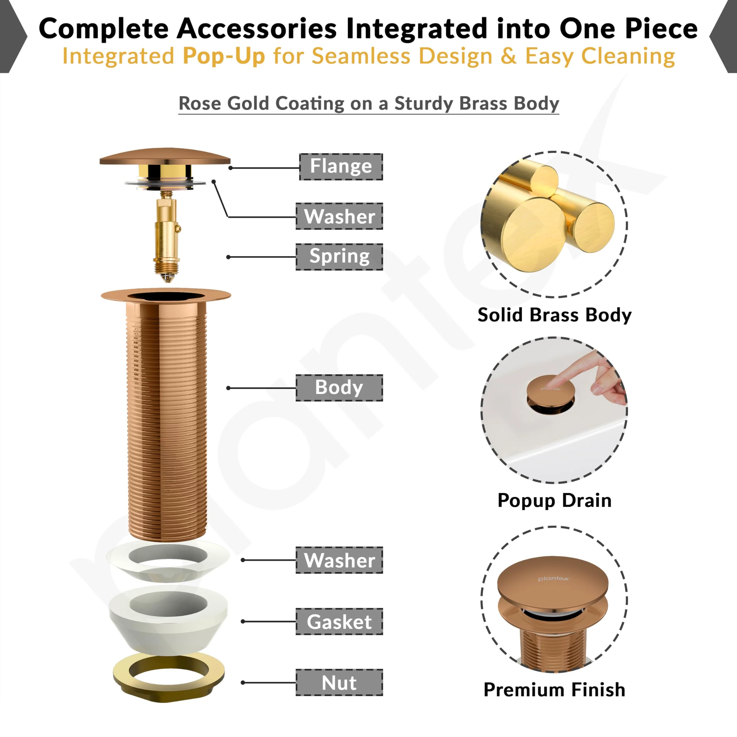 Plantex Pure Brass Waste Coupling for Wash Basin /5 inch Coupling Out let System Full Thread Sink Waste Coupling (Rose Gold - Pack of 1) - Image 5