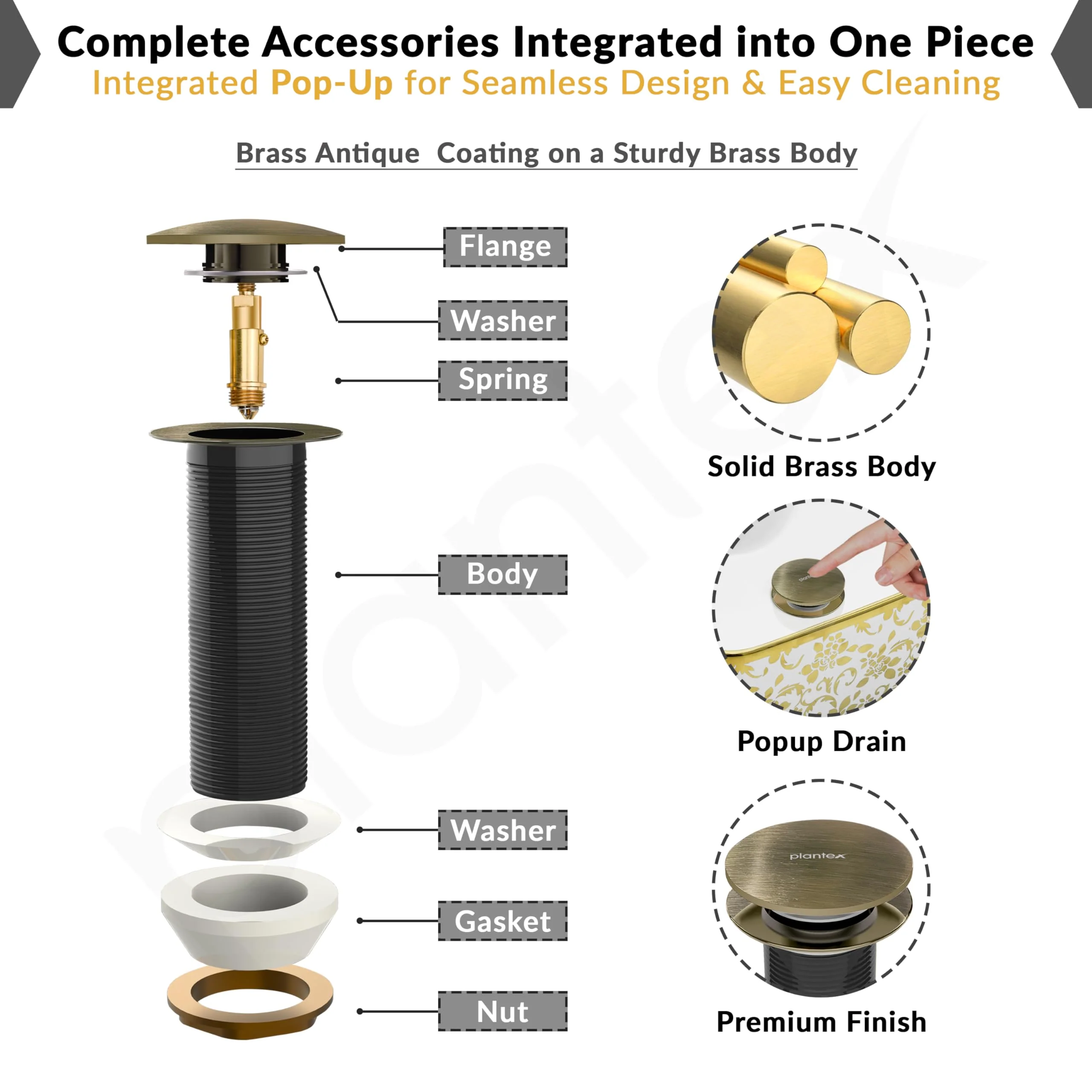 Plantex Pure Brass Waste Coupling for Wash Basin/5 inch Drain Out let System Fully Thread Pop up Coupling for Wash Basin - Pack of 1 (Brass Antique) - Image 5