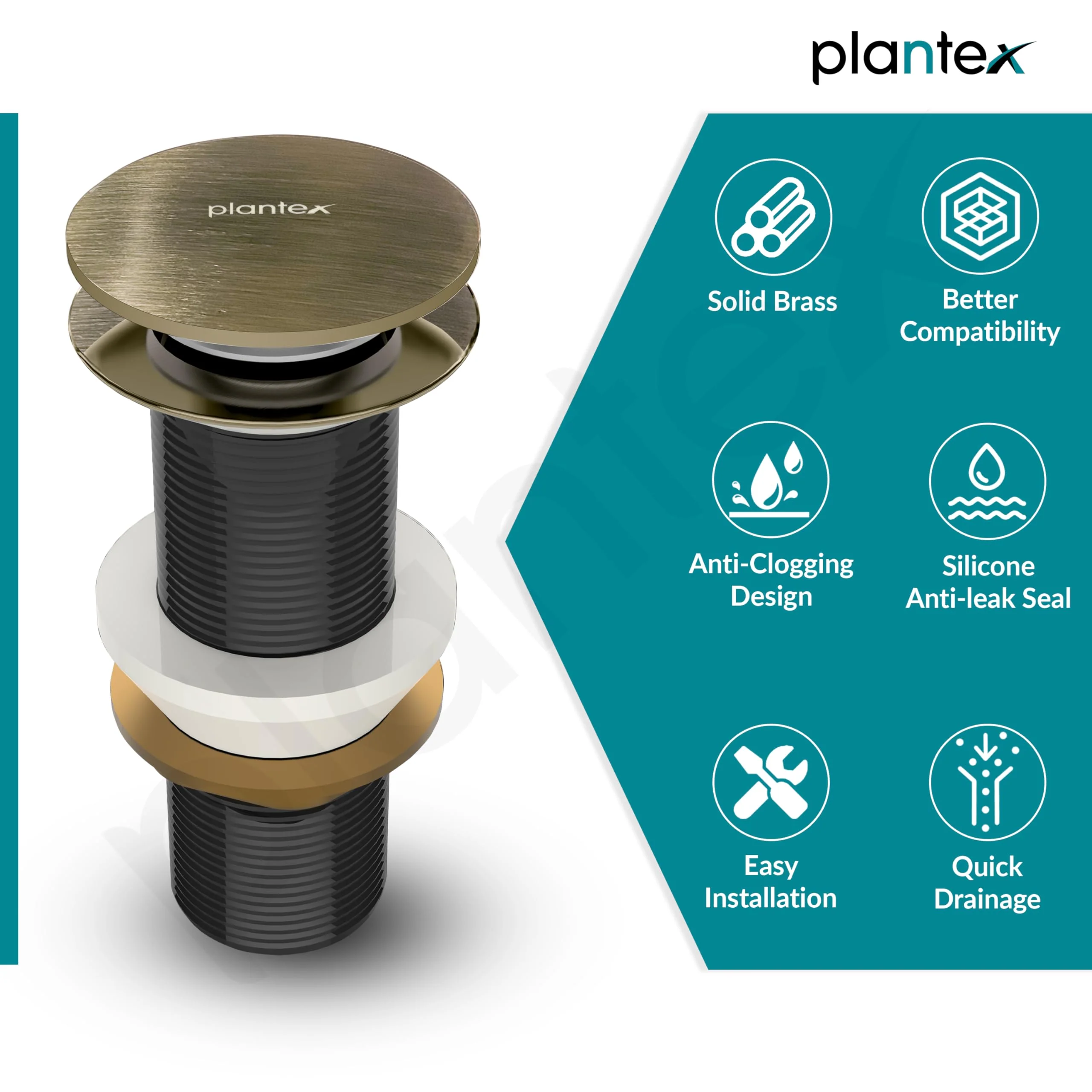 Plantex Pure Brass Waste Coupling for Wash Basin/5 inch Drain Out let System Fully Thread Pop up Coupling for Wash Basin - Pack of 1 (Brass Antique) - Image 6