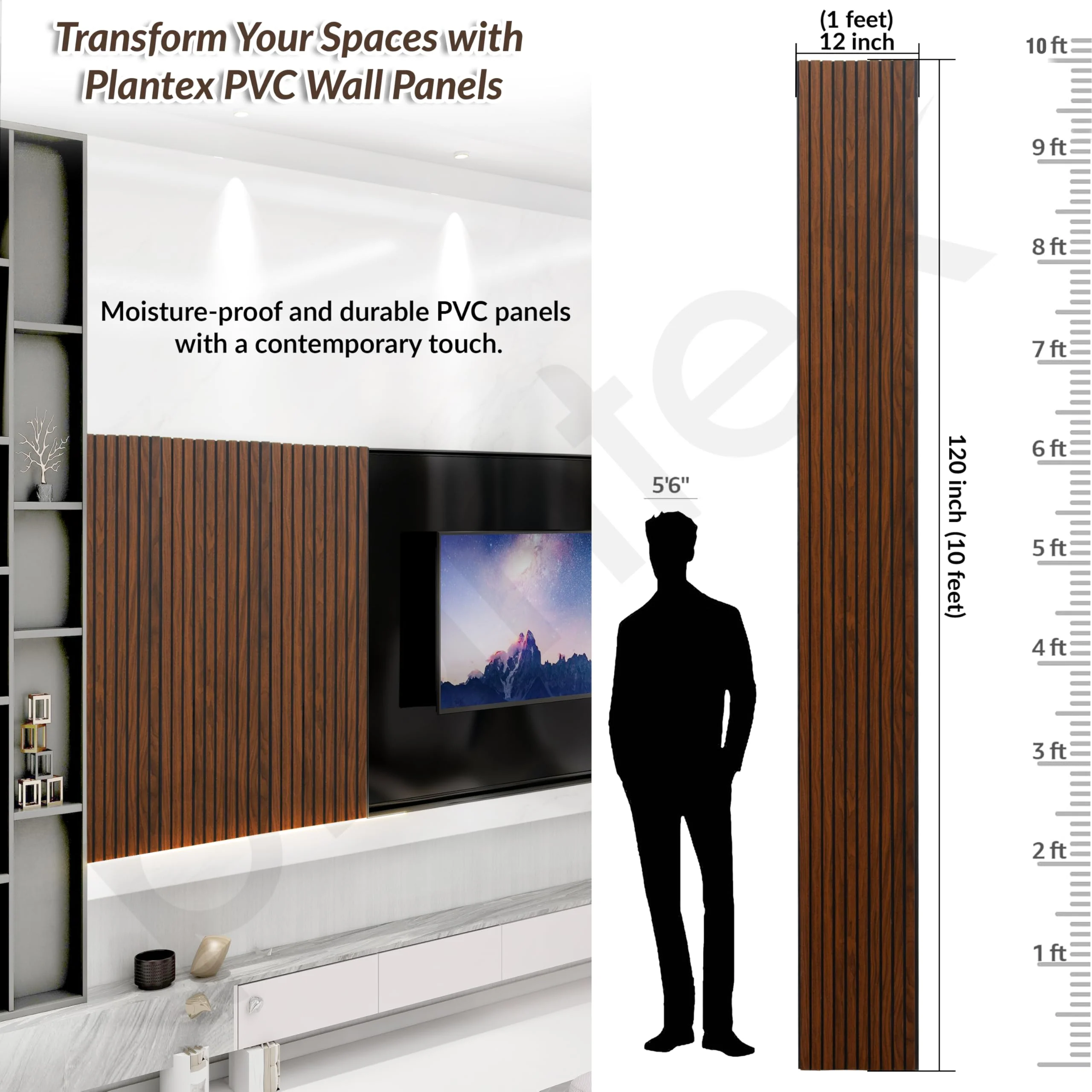 Plantex PVC Louvers Panel for Wall/3d Wall Panel for Interior Wall Décor/Eco-Friendly Fluted Panel for Wall - Pack of 3,Covers - 30 Sq. Ft (Teak Brown-12 Inch x 10 Ft) - Image 2