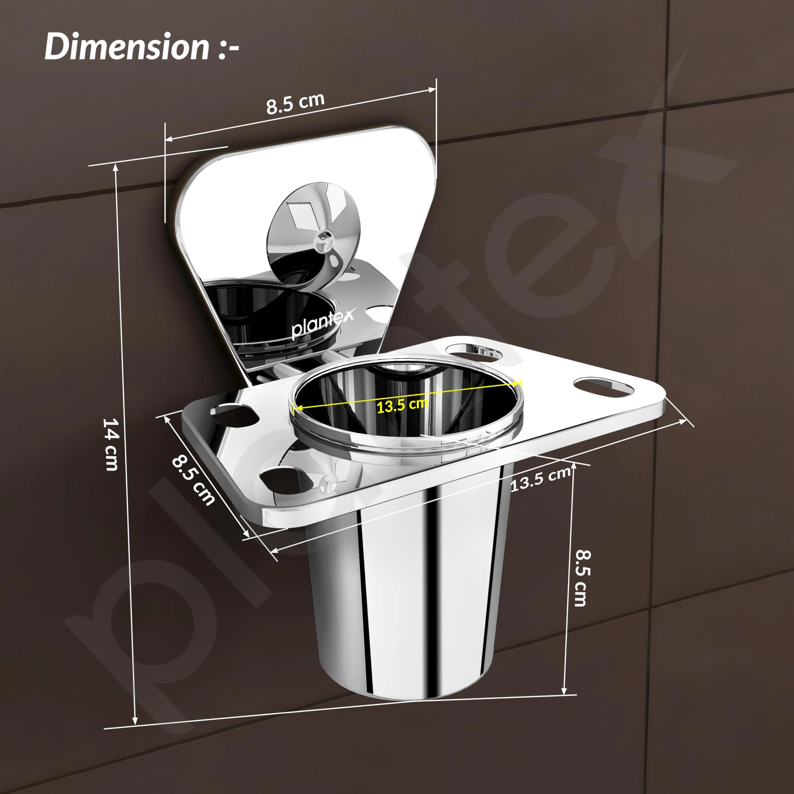 Plantex Pyramid Stainless Steel Tooth Brush Holder/Tumbler Holder/Bathroom Accessories (Chrome) - Pack of 1 - Image 4