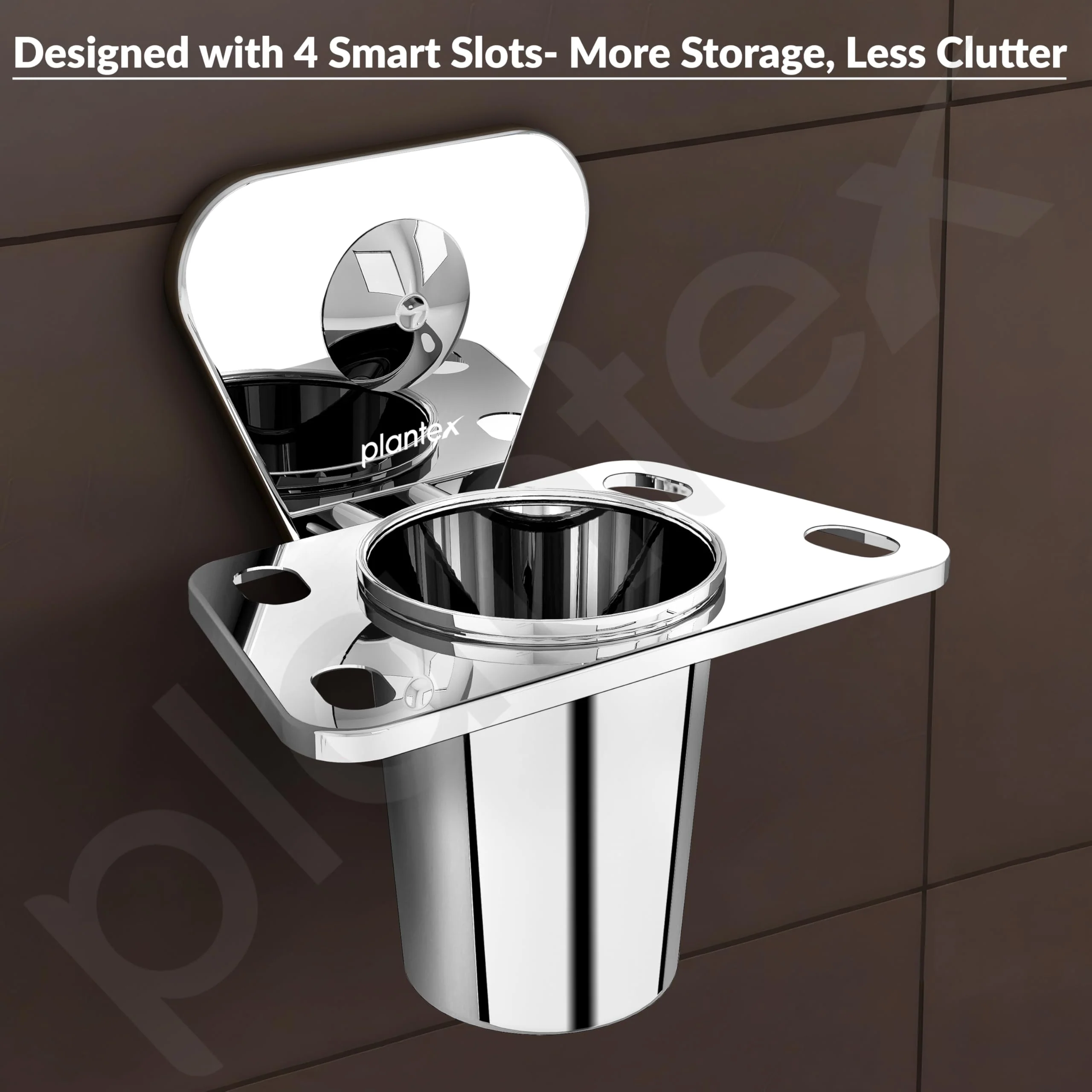 Plantex Pyramid Stainless Steel Tooth Brush Holder/Tumbler Holder/Bathroom Accessories (Chrome) - Pack of 1 - Image 7