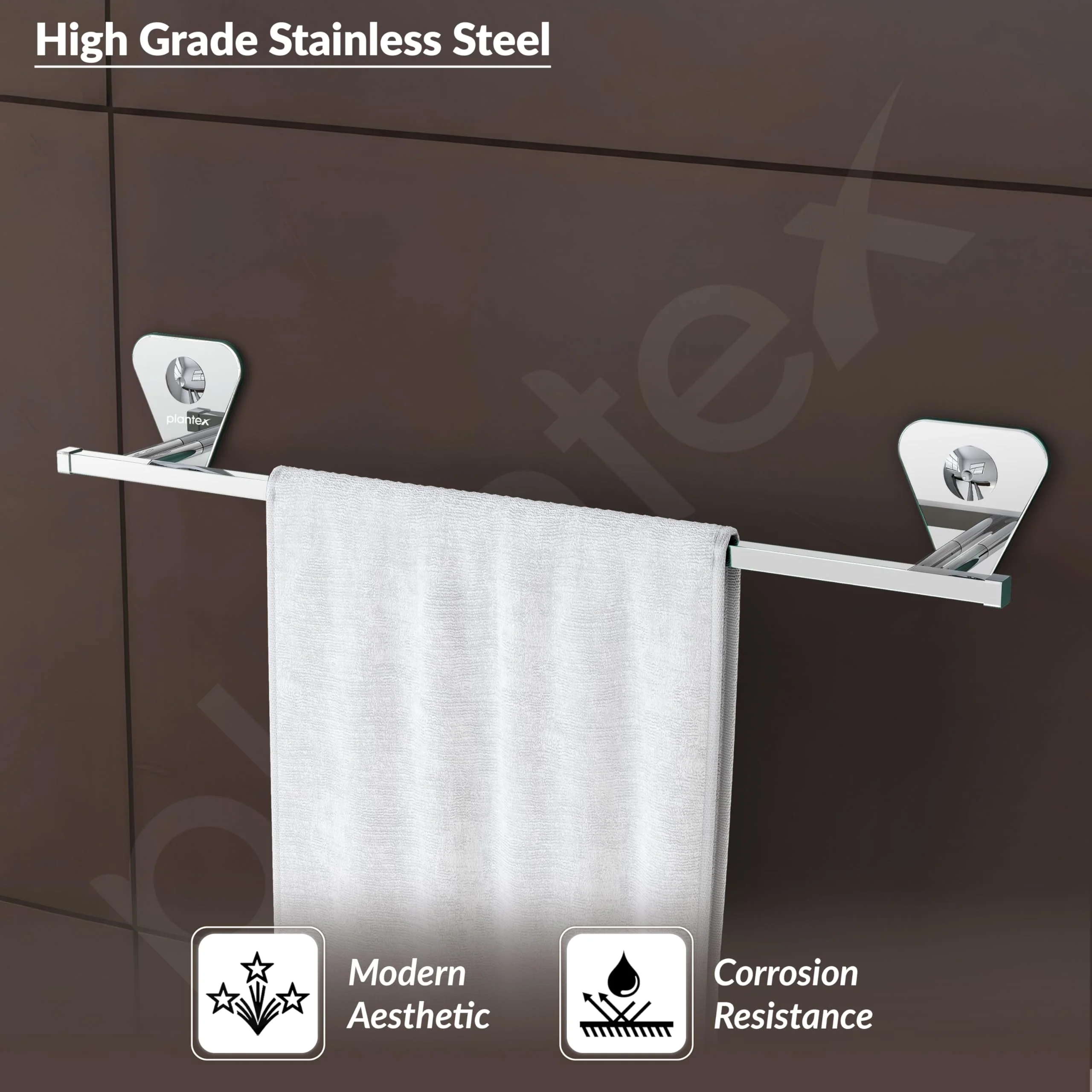 Plantex Pyramid Stainless Steel Towel Hanger for Bathroom/Single Towel Rod/Bar/Bathroom Accessories (24inch) - Chrome - Pack of 1 - Image 4