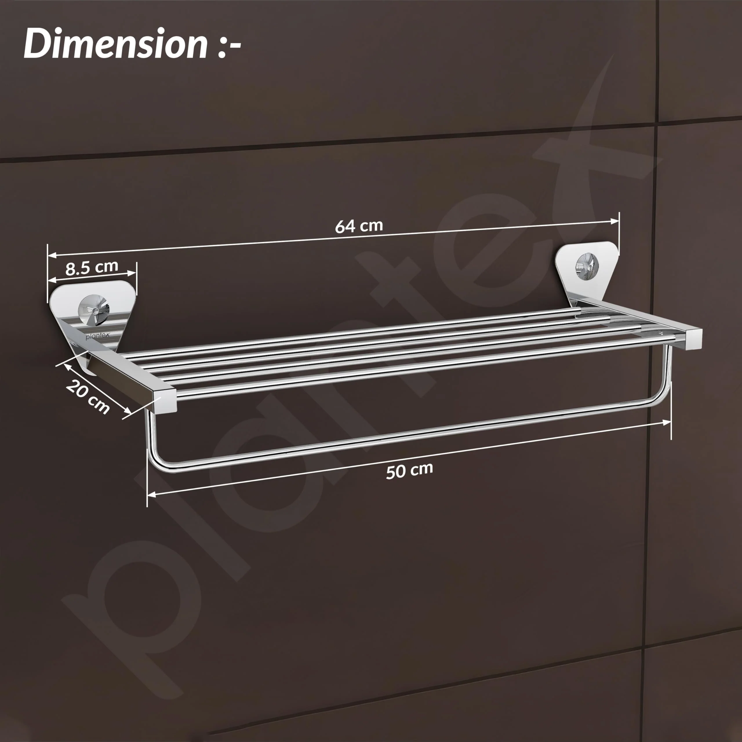 Plantex Pyramid Stainless Steel Towel Rack for Bathroom/Towel Rod/Towel Stand/Towel Hanger/Bathroom Accessories - 24 Inch (Chrome Finish) - Image 2