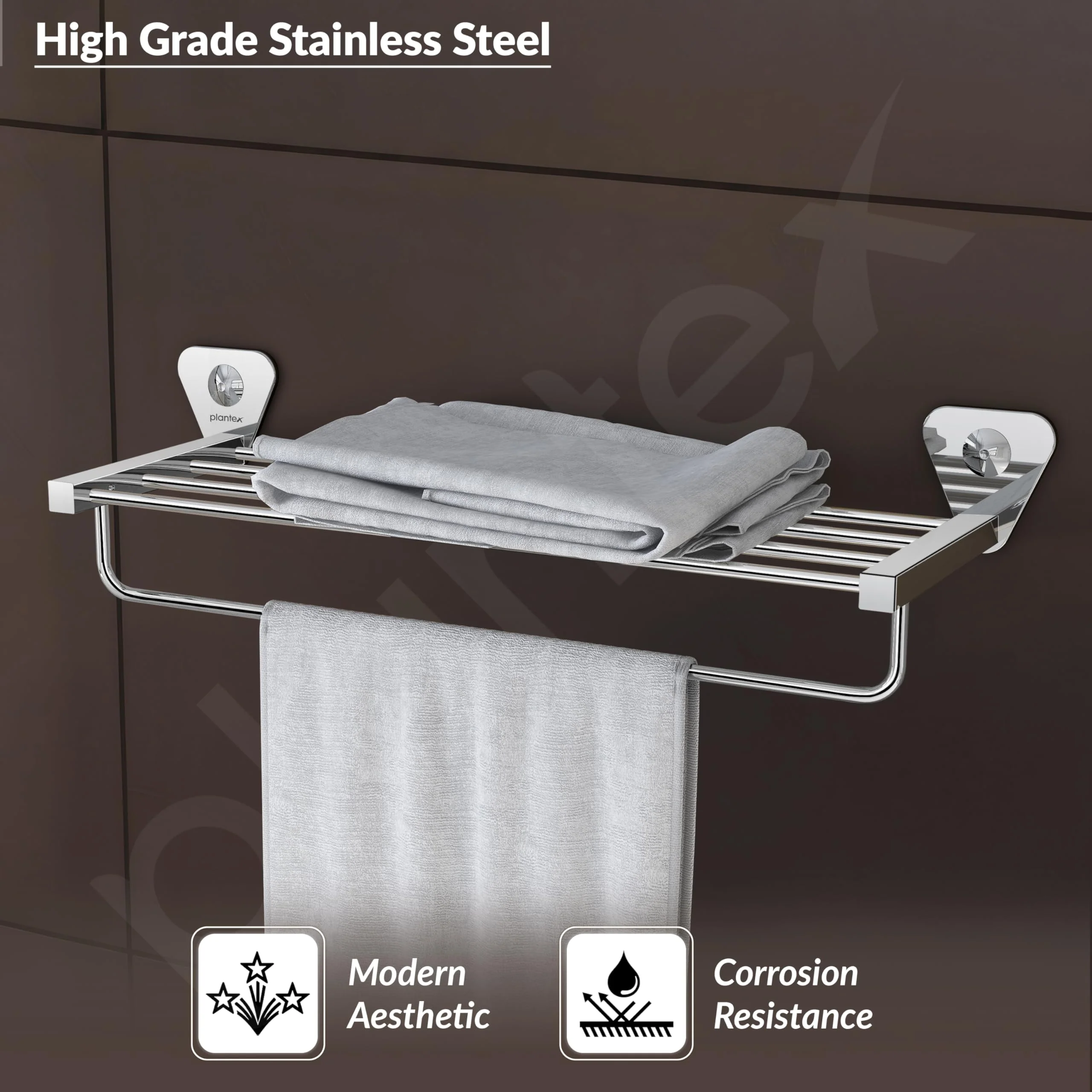 Plantex Pyramid Stainless Steel Towel Rack for Bathroom/Towel Rod/Towel Stand/Towel Hanger/Bathroom Accessories - 24 Inch (Chrome Finish) - Image 3
