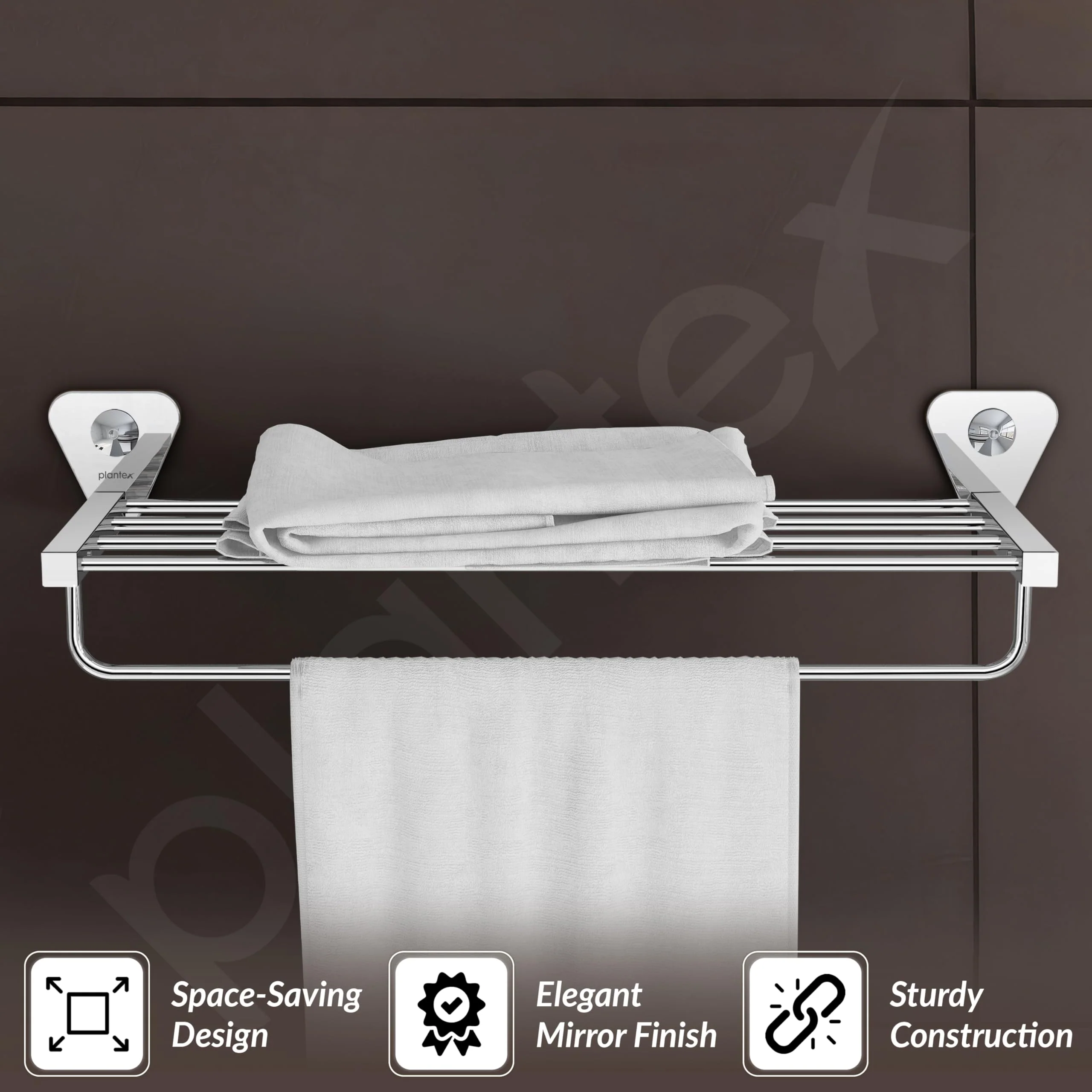 Plantex Pyramid Stainless Steel Towel Rack for Bathroom/Towel Rod/Towel Stand/Towel Hanger/Bathroom Accessories - 24 Inch (Chrome Finish) - Image 4