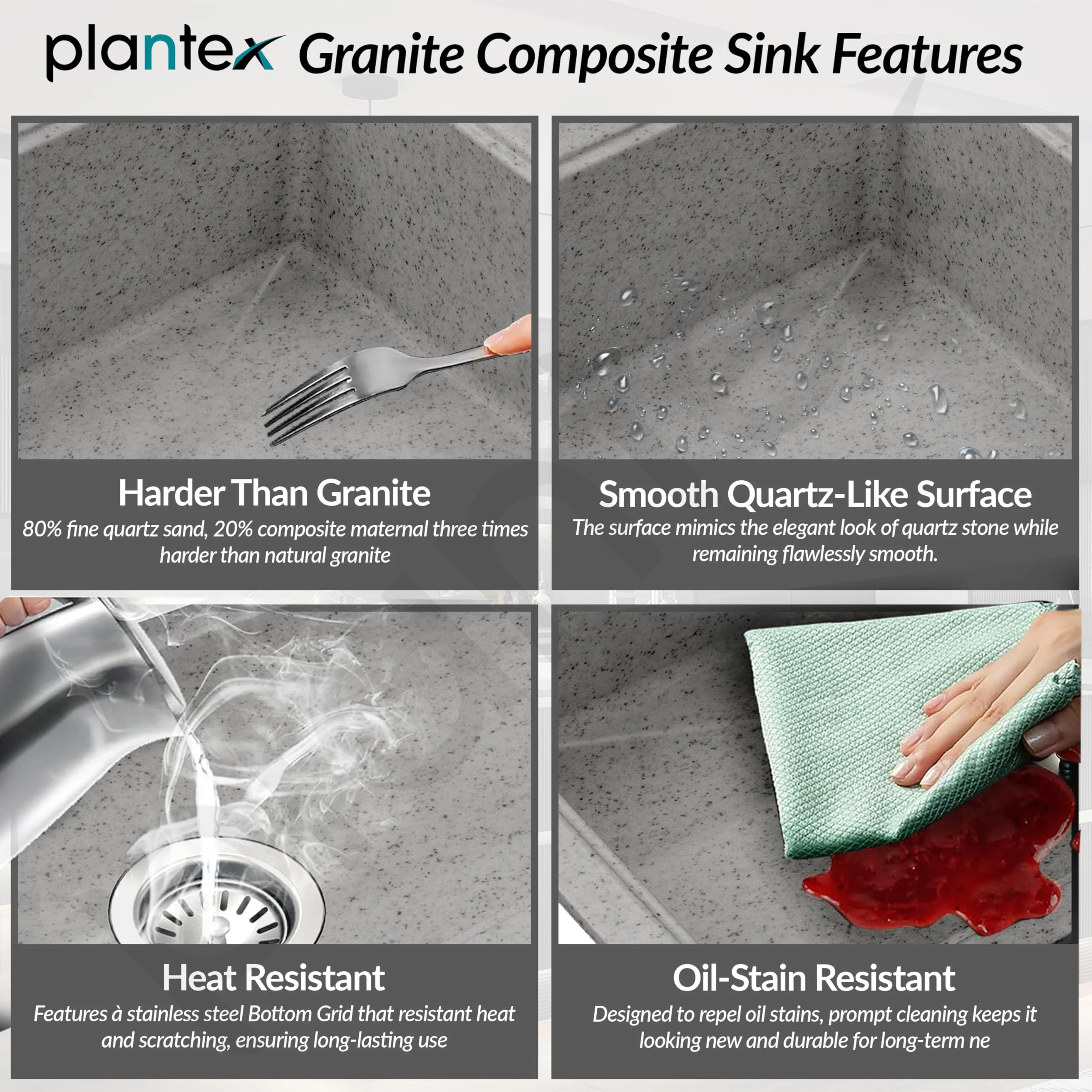 Plantex Quartz Acrylic Kitchen Sink/Undermount Sink for Kitchen with 10 Years Warranty by Plantex/Granite Single Bowl Kitchen Sinks with Coupling (Brun 32x20 Inches) - Image 3