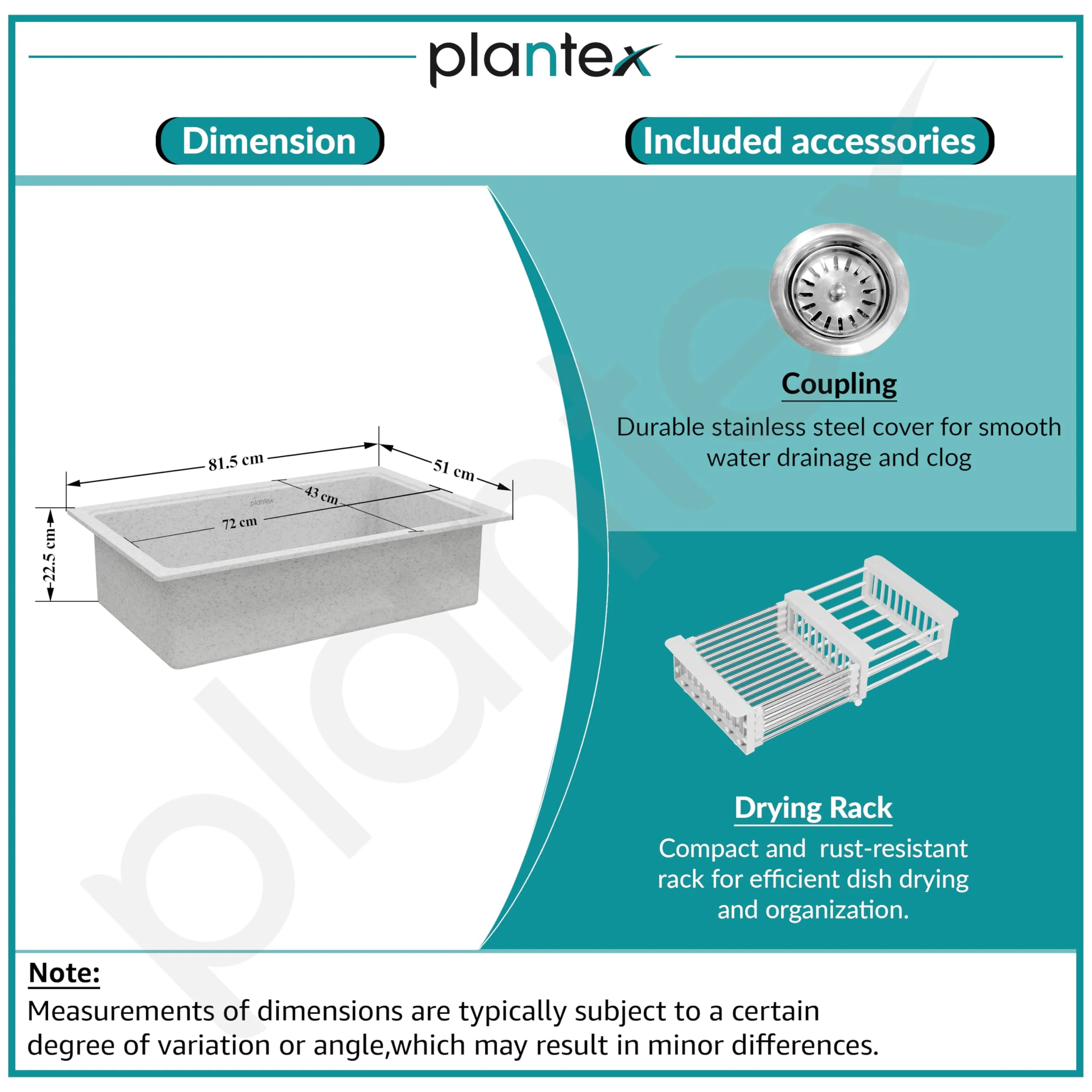 Plantex Quartz Acrylic Kitchen Sink/Undermount Sink for Kitchen with 10 Years Warranty by Plantex/Granite Single Bowl Kitchen Sinks with Coupling (Brun 32x20 Inches) - Image 4