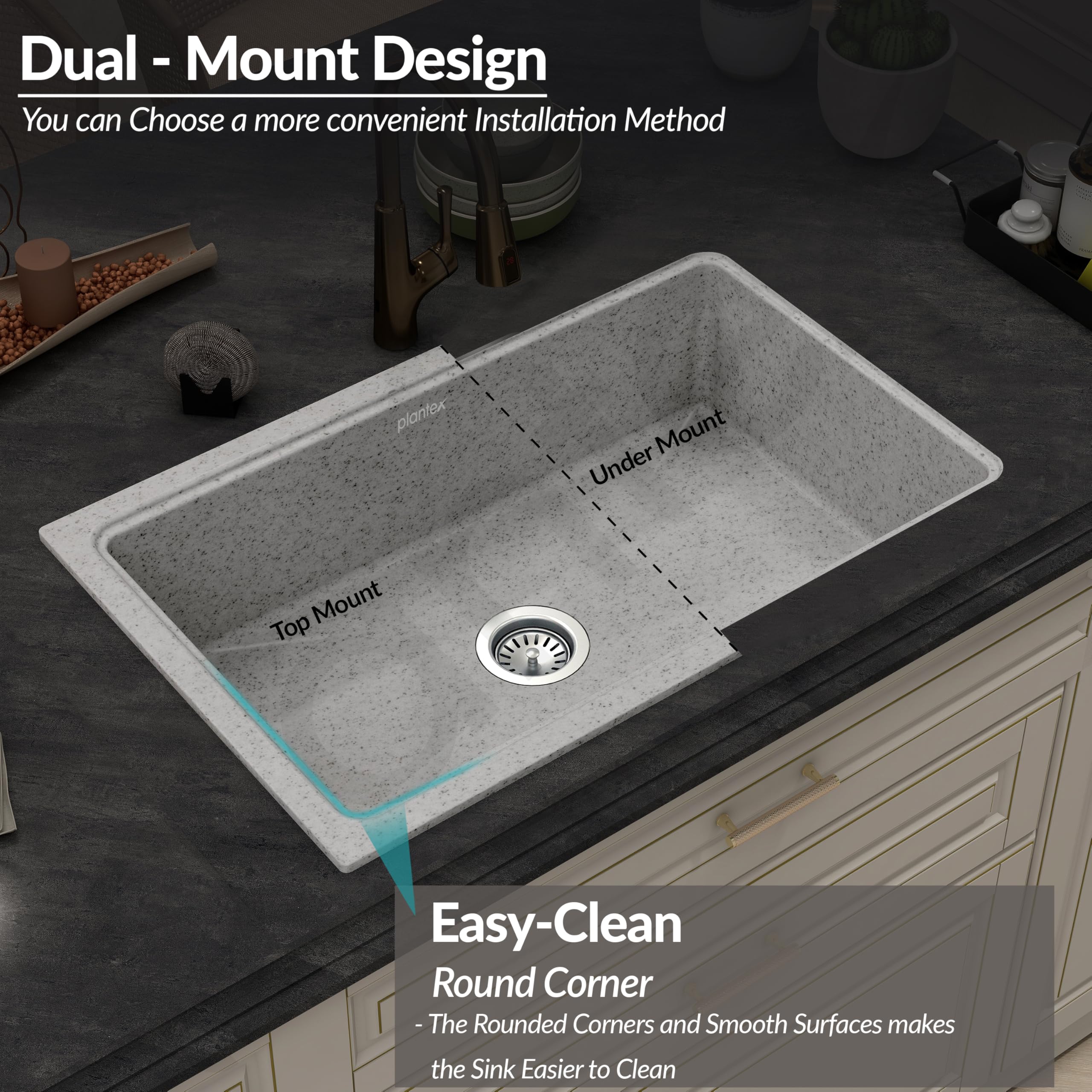 Plantex Quartz Acrylic Kitchen Sink/Undermount Sink for Kitchen with 10 Years Warranty by Plantex/Granite Single Bowl Kitchen Sinks with Coupling (Brun 32x20 Inches) - Image 6