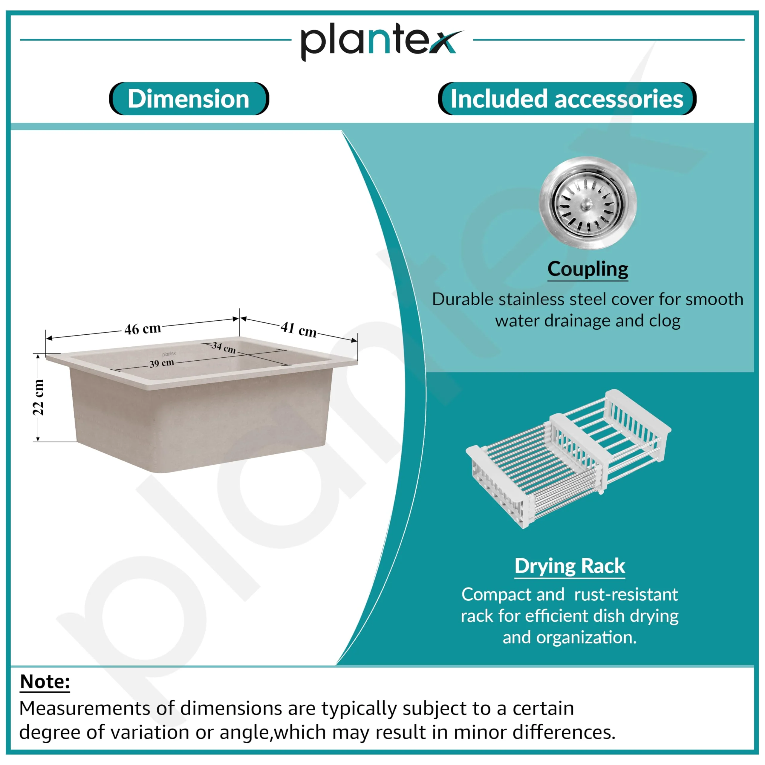 Plantex Quartz Acrylic Kitchen Sink/Undermount Sink for Kitchen with 10 Years Warranty by Plantex/Granite Single Bowl Kitchen Sinks with Coupling (Rayon 16x18 Inches) - Image 4