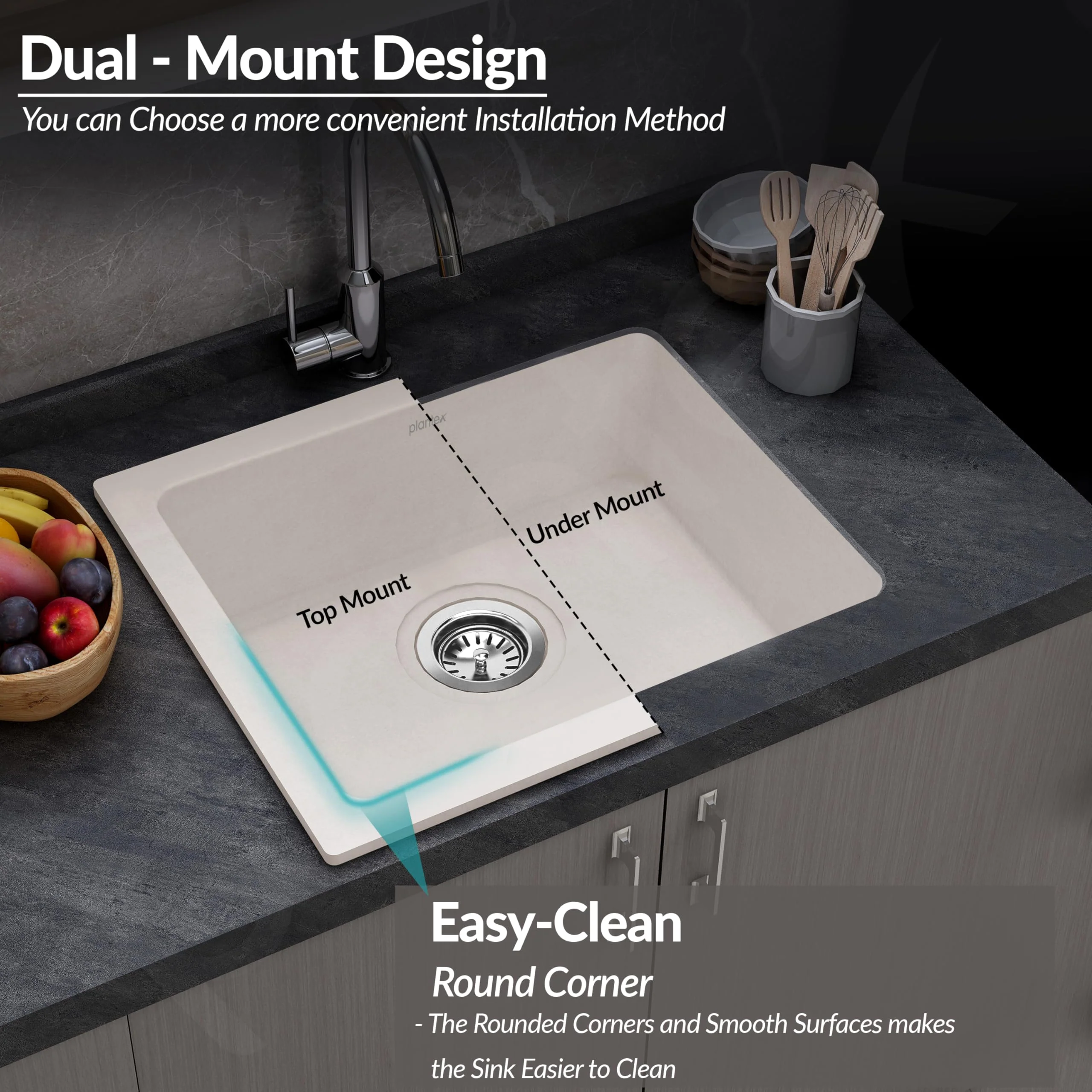 Plantex Quartz Acrylic Kitchen Sink/Undermount Sink for Kitchen with 10 Years Warranty by Plantex/Granite Single Bowl Kitchen Sinks with Coupling (Rayon 16x18 Inches) - Image 5