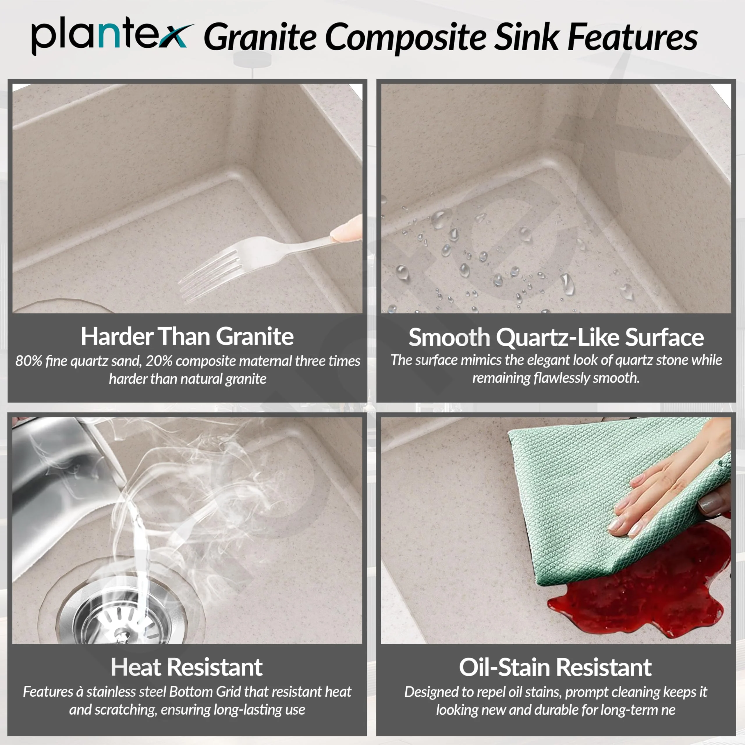 Plantex Quartz Acrylic Kitchen Sink/Undermount Sink for Kitchen with 10 Years Warranty by Plantex/Granite Single Bowl Kitchen Sinks with Coupling (Ultra Brun 16x18 Inches) - Image 3